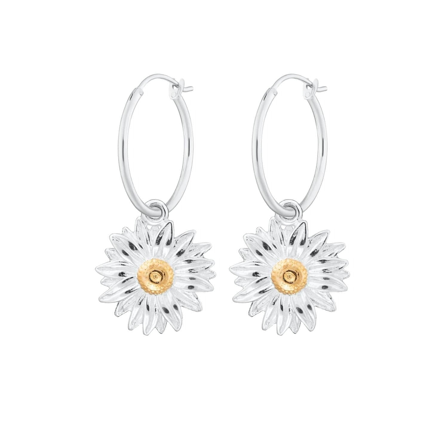 Sterling Silver Daisy Charm Hoop Earrings