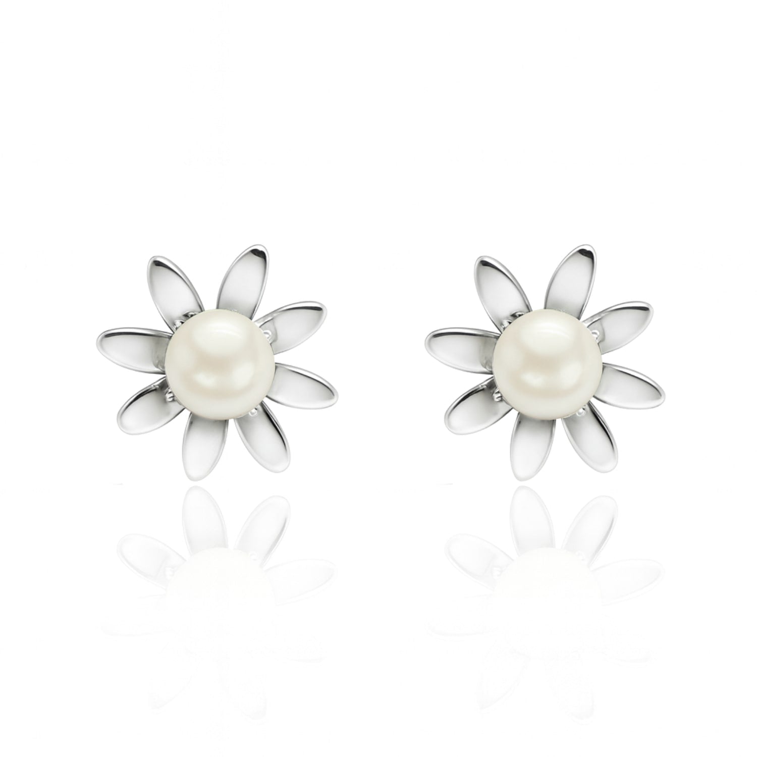 Sterling Silver Daisy Flower Earrings With Pearl – Nature-Inspired Floral Studs – Unaloe Jewellery For Women