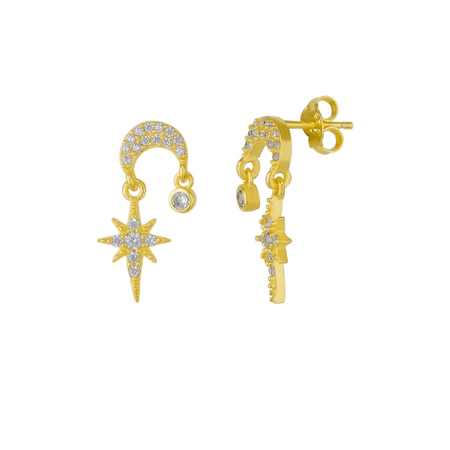 Sterling Silver Dangle Drop Northernstar Stud Earring