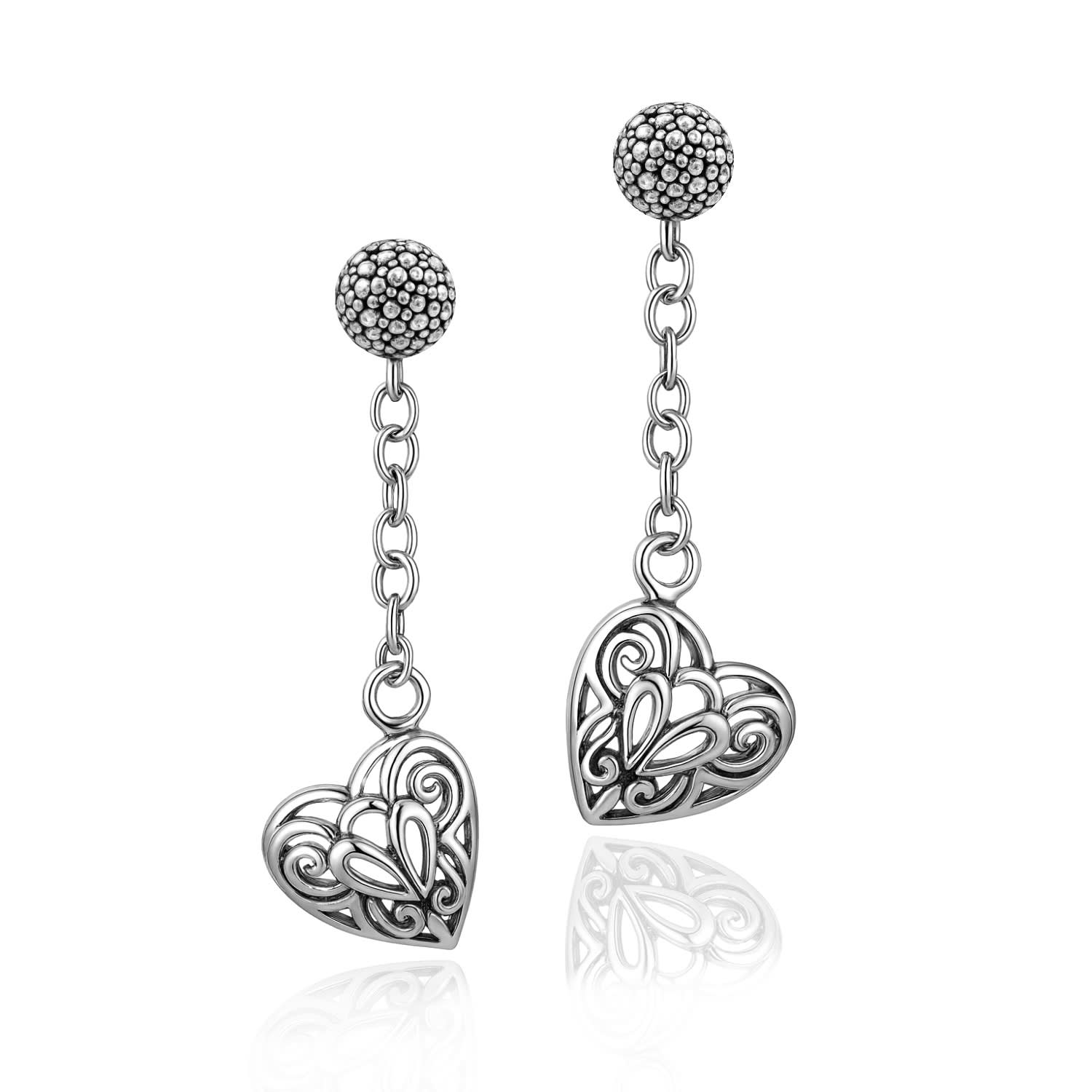 Sterling Silver Dangling Heart Earrings – Romantic Filigree Design – Unaloe Jewellery For Women