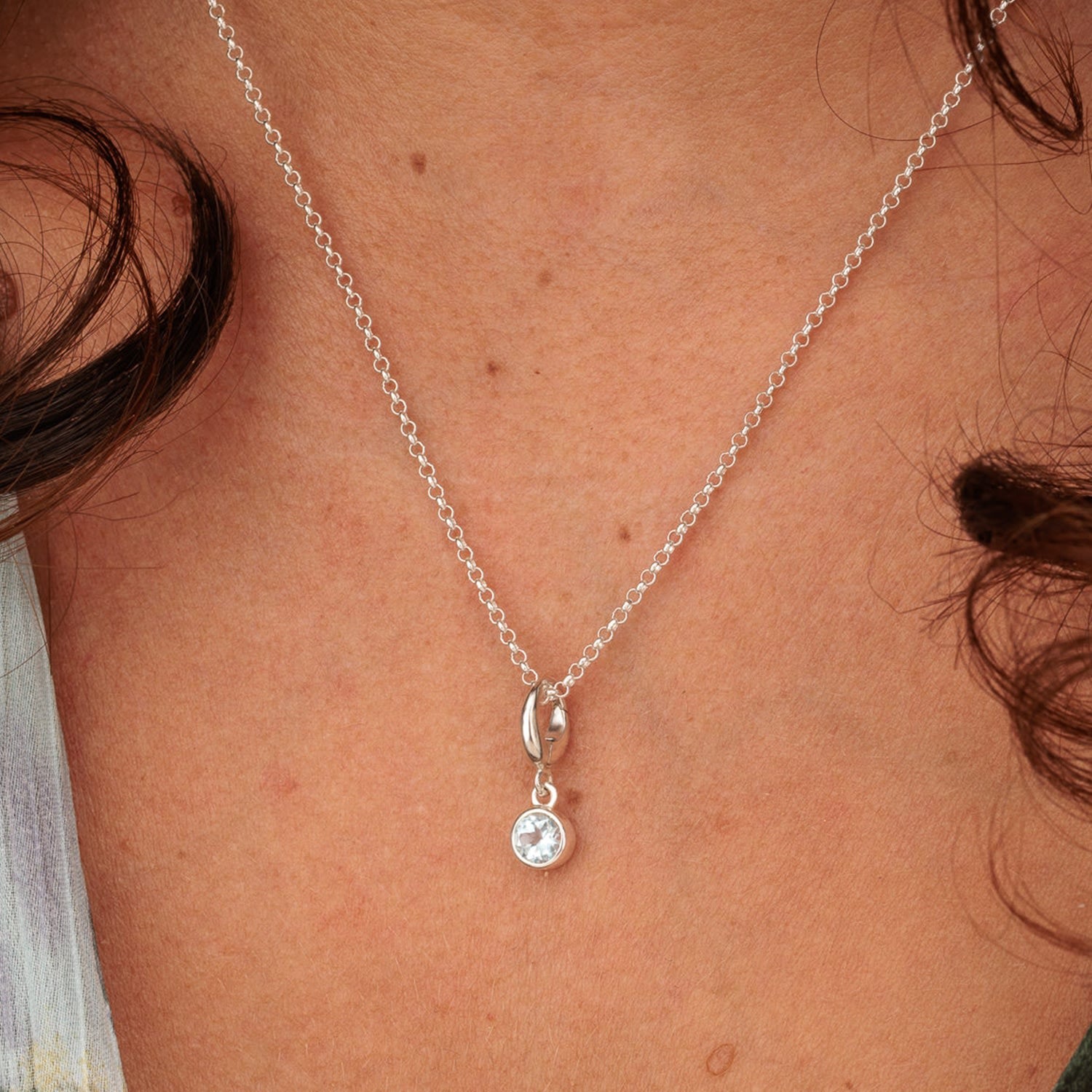 Sterling Silver December Birthstone Charm Necklace - Blue Topaz