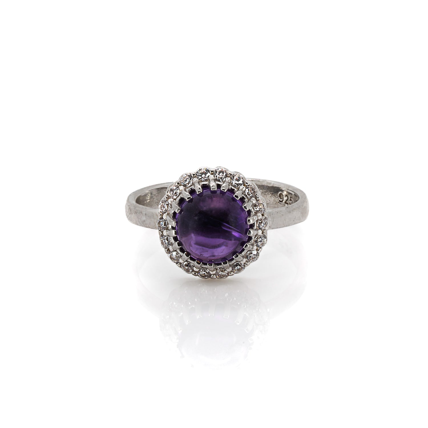 Sterling Silver & Diamond Amethyst Stone Adjustable Ring - Purple