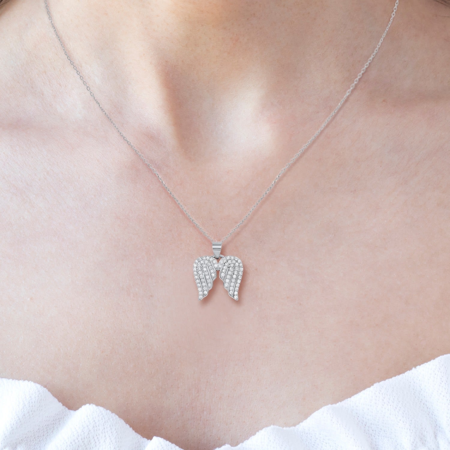 Sterling Silver Diamond Angel Wings Pendant