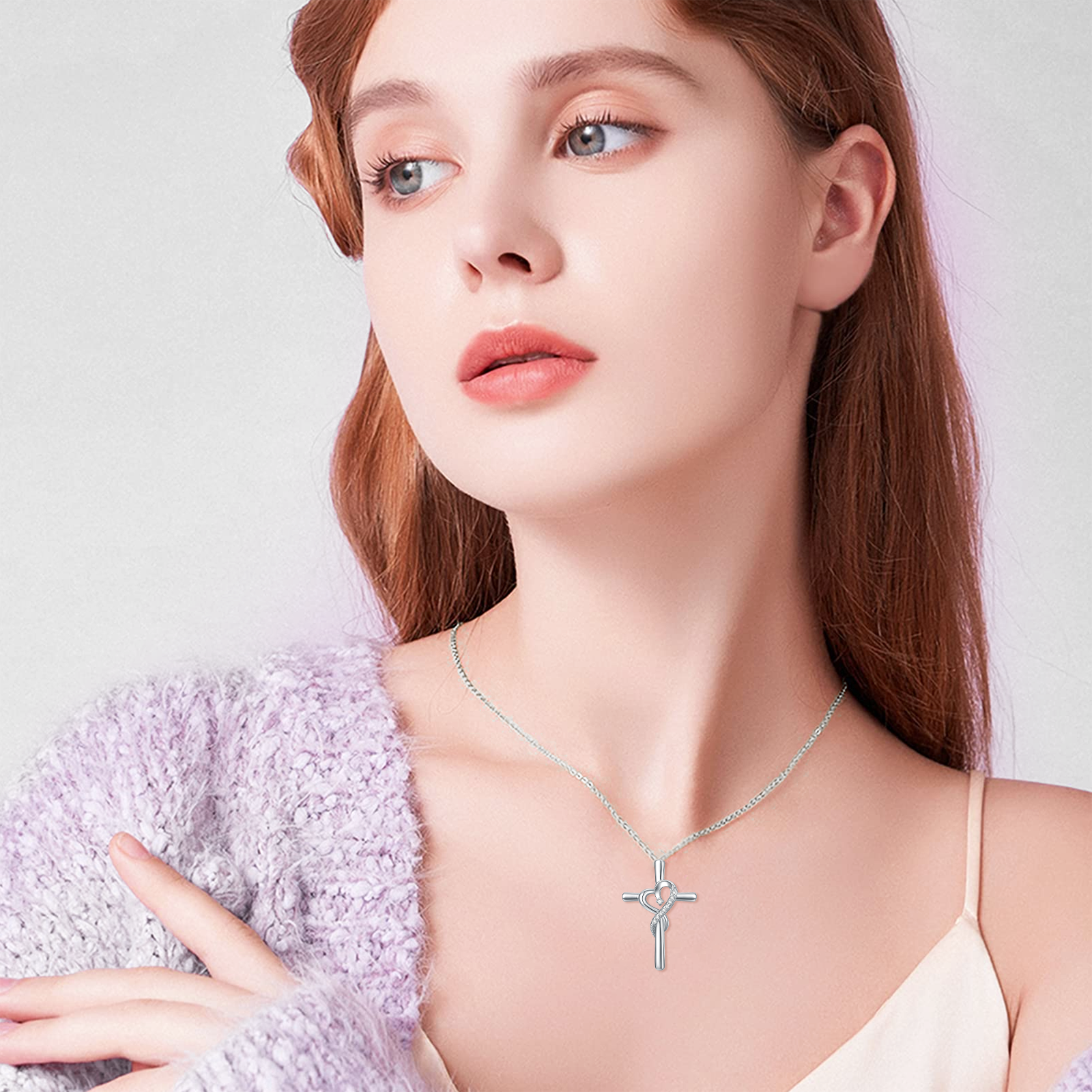 Sterling Silver Diamond Cross & Heart Pendant Necklace