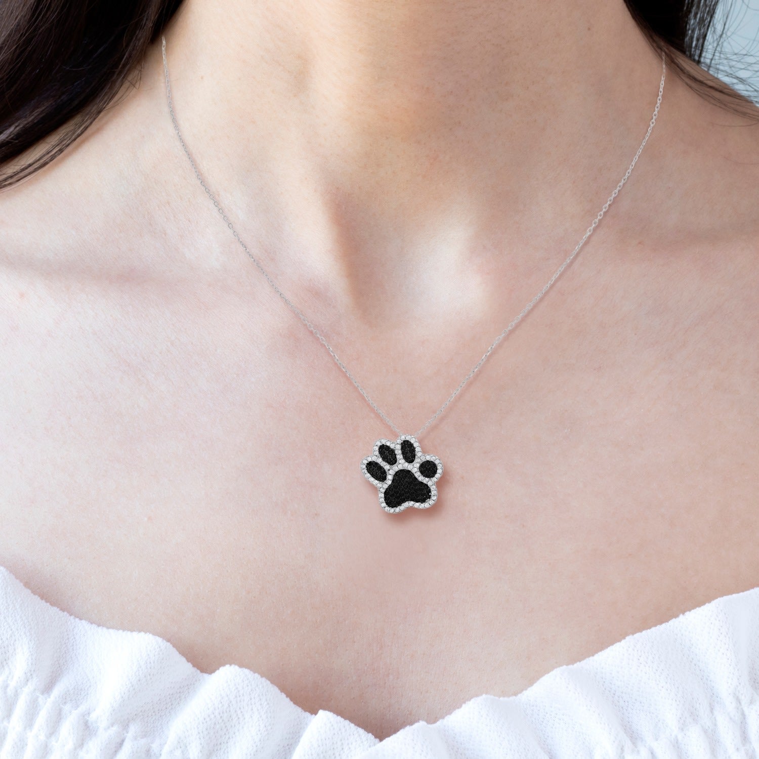Sterling Silver Diamond Cz Doggy Paw Pendant