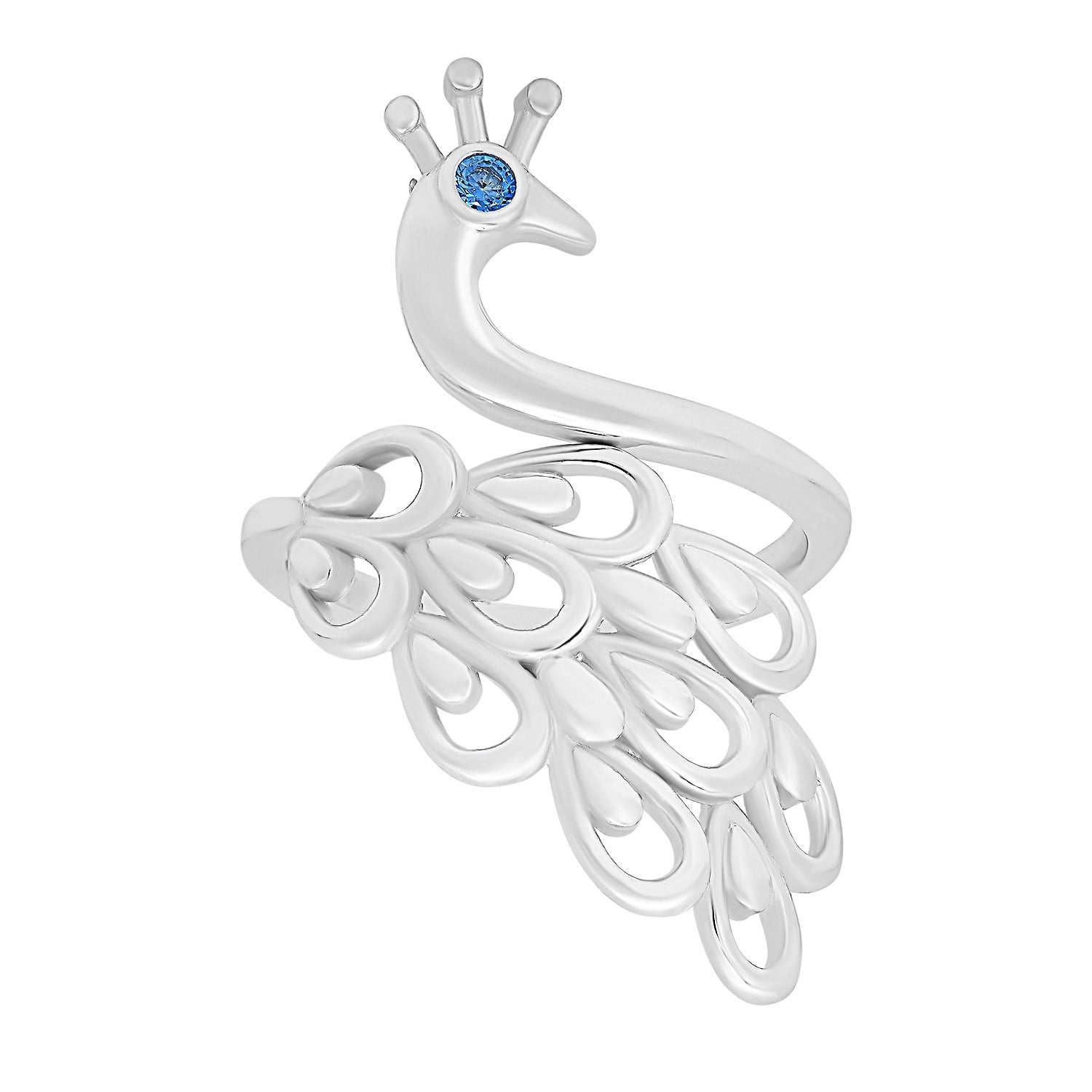 Sterling Silver Diamond Cz Peacock Ring
