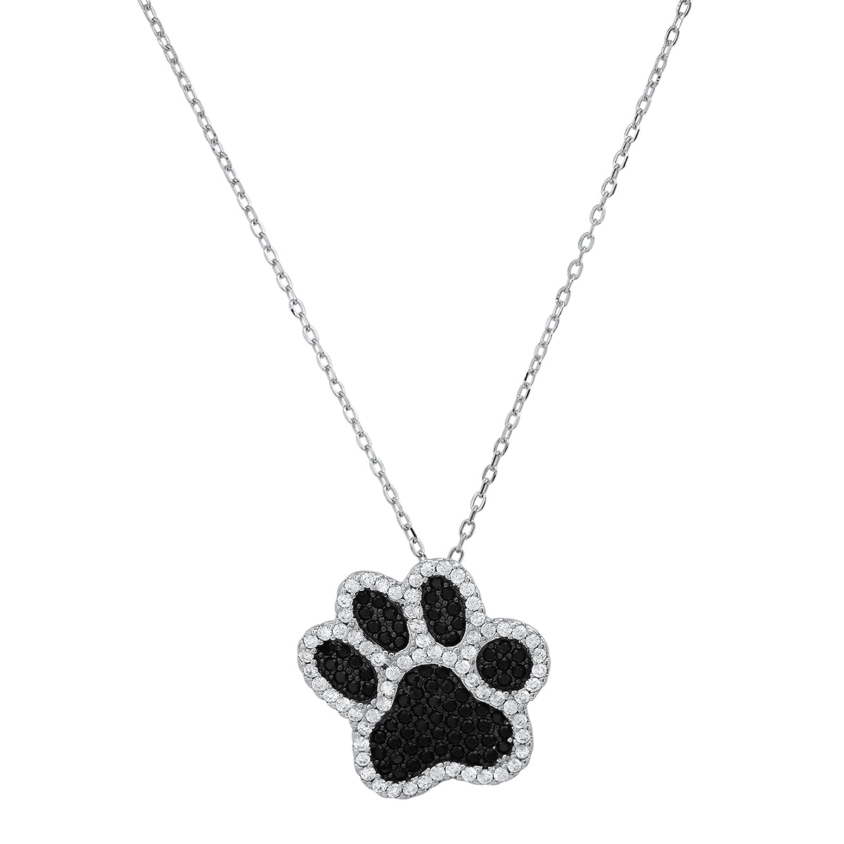 Sterling Silver Diamond Cz Doggy Paw Pendant