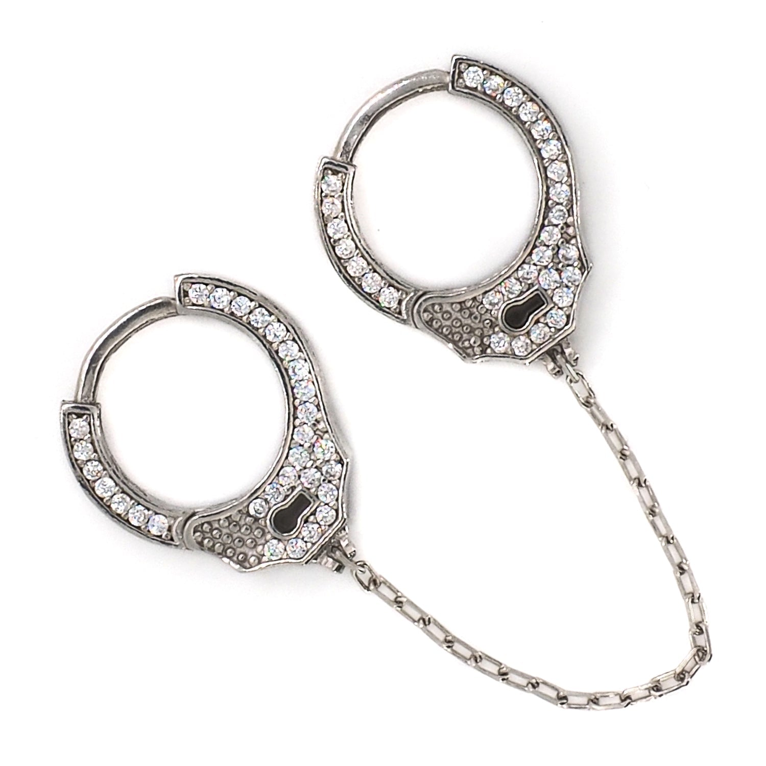 Sterling Silver & Diamond Handcuff Design Earrings - Silver