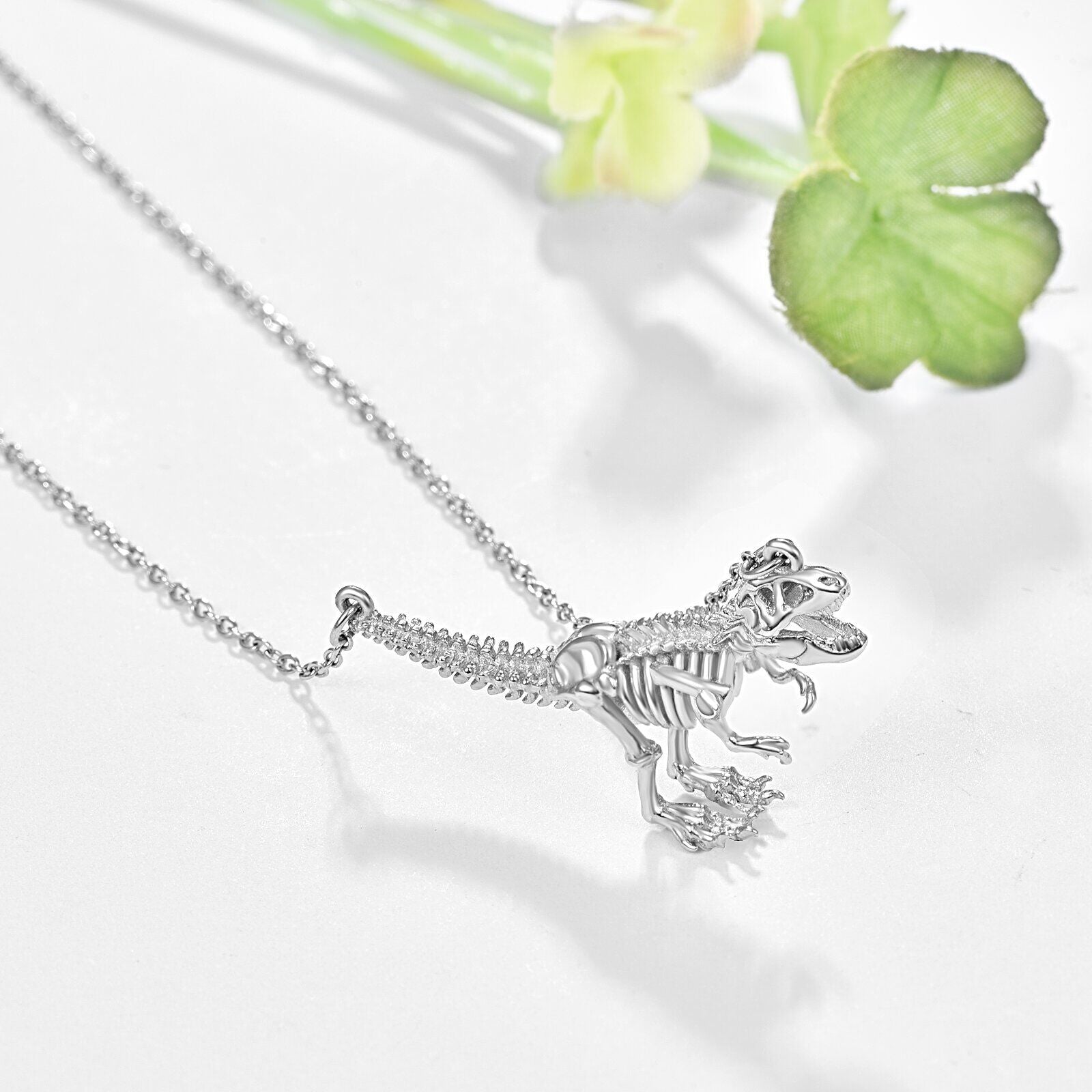Sterling Silver Dinosaurs Coin Pendant Necklace