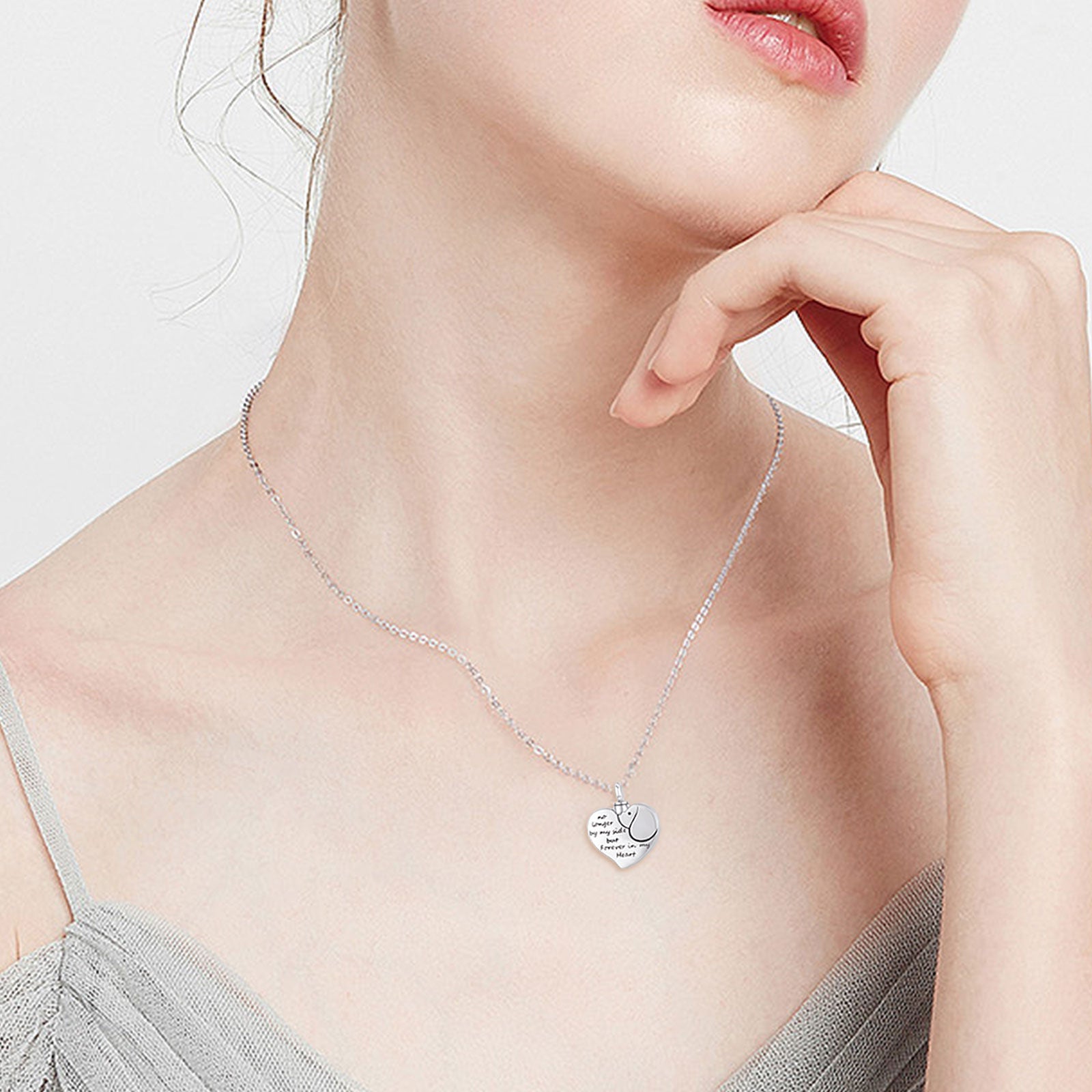 Sterling Silver Heart Dog Engraving Urn Necklace For Ashes