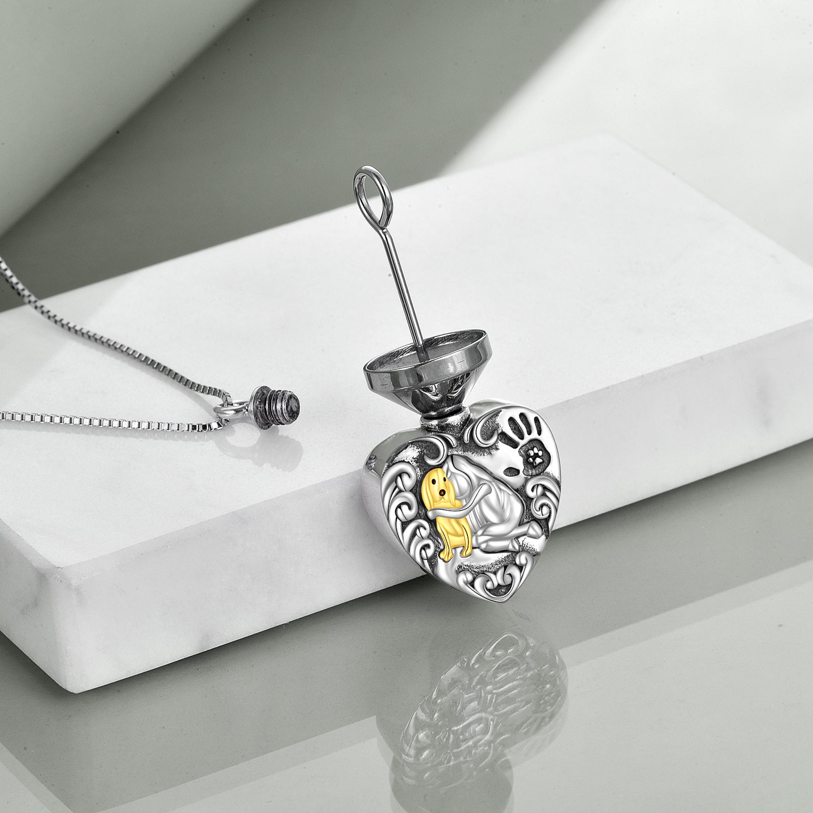 Sterling Silver Dog Paw With Heart Urn Necklace For Ashes For Women