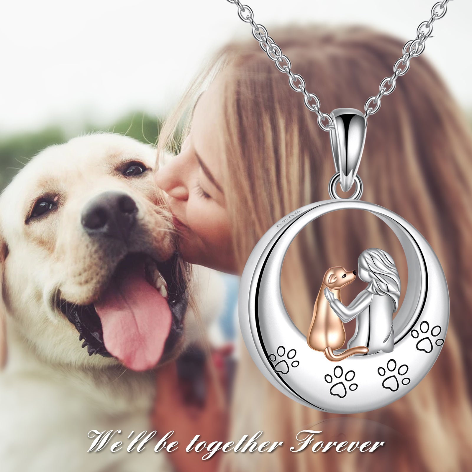 Sterling Silver Two-tone Dog & Paw Urn Necklace for Ashes