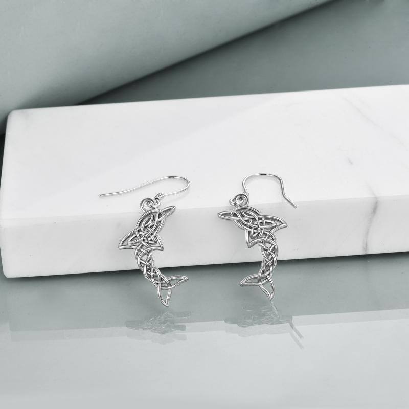 Sterling Silver Dolphin & Celtic Knot Drop Earrings