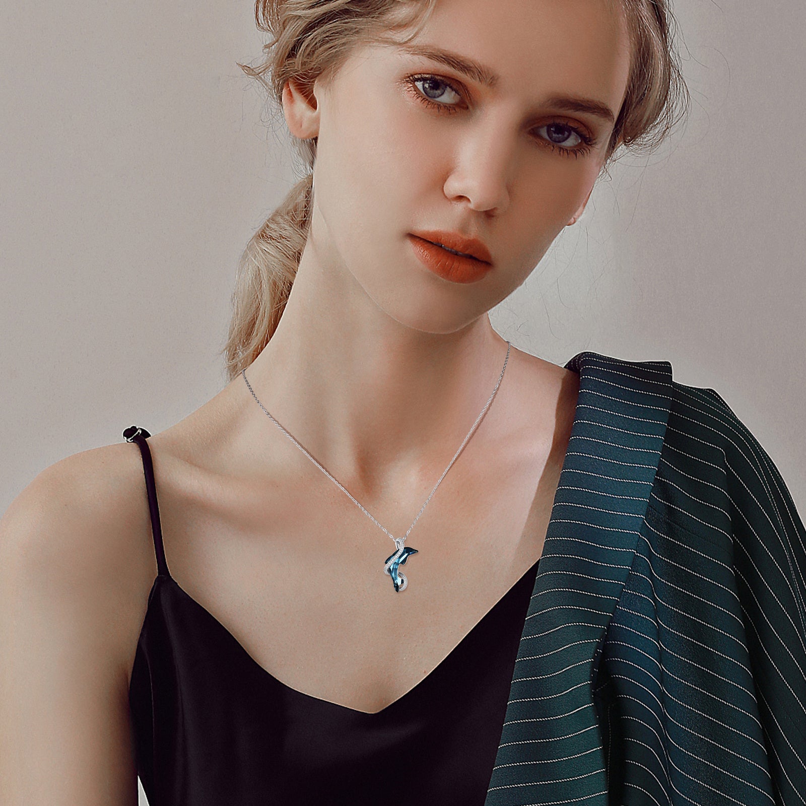 Sterling Silver Dolphin Crystal Pendant Necklace