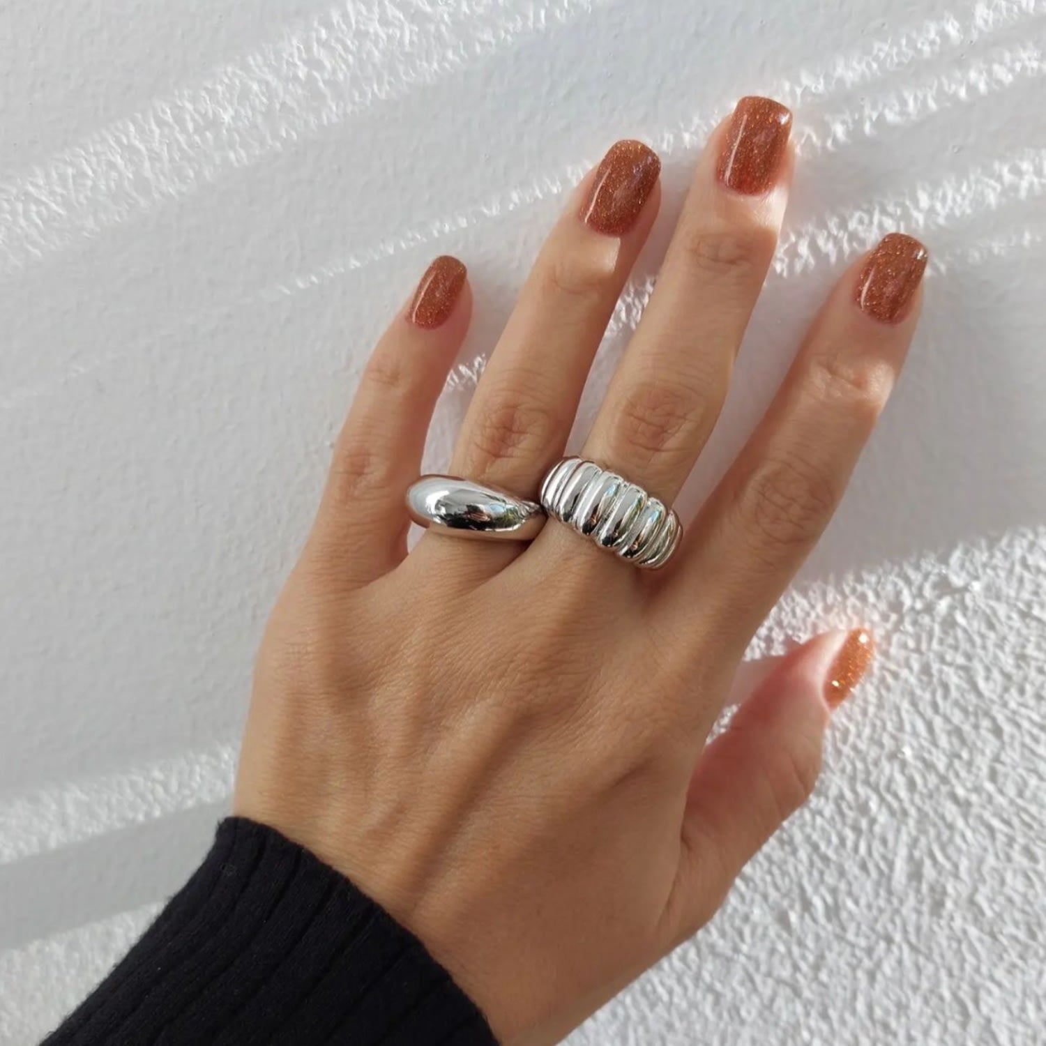 Sterling Silver Dome Crescent Ring - Silver