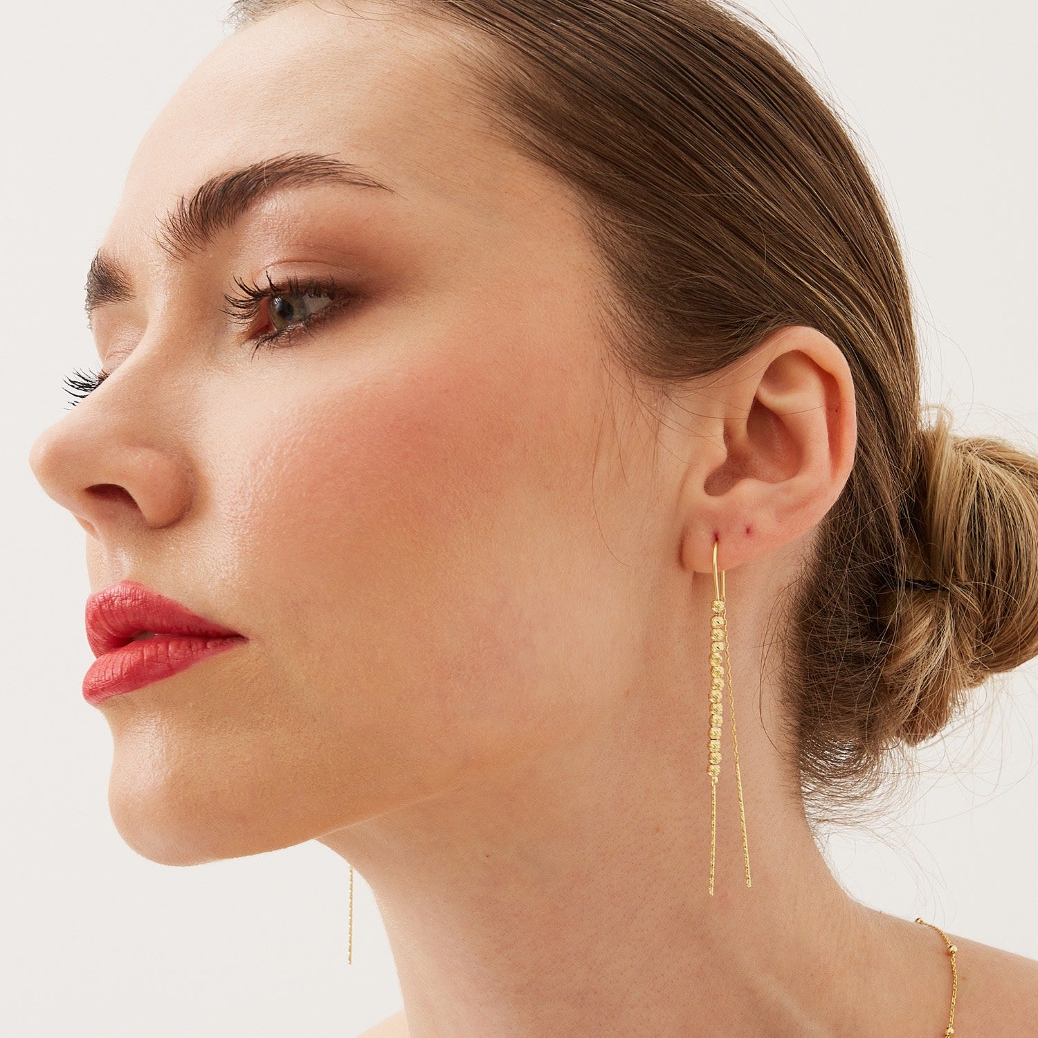 Sterling Silver Dorissa Chain Bead Drop Earring - Gold