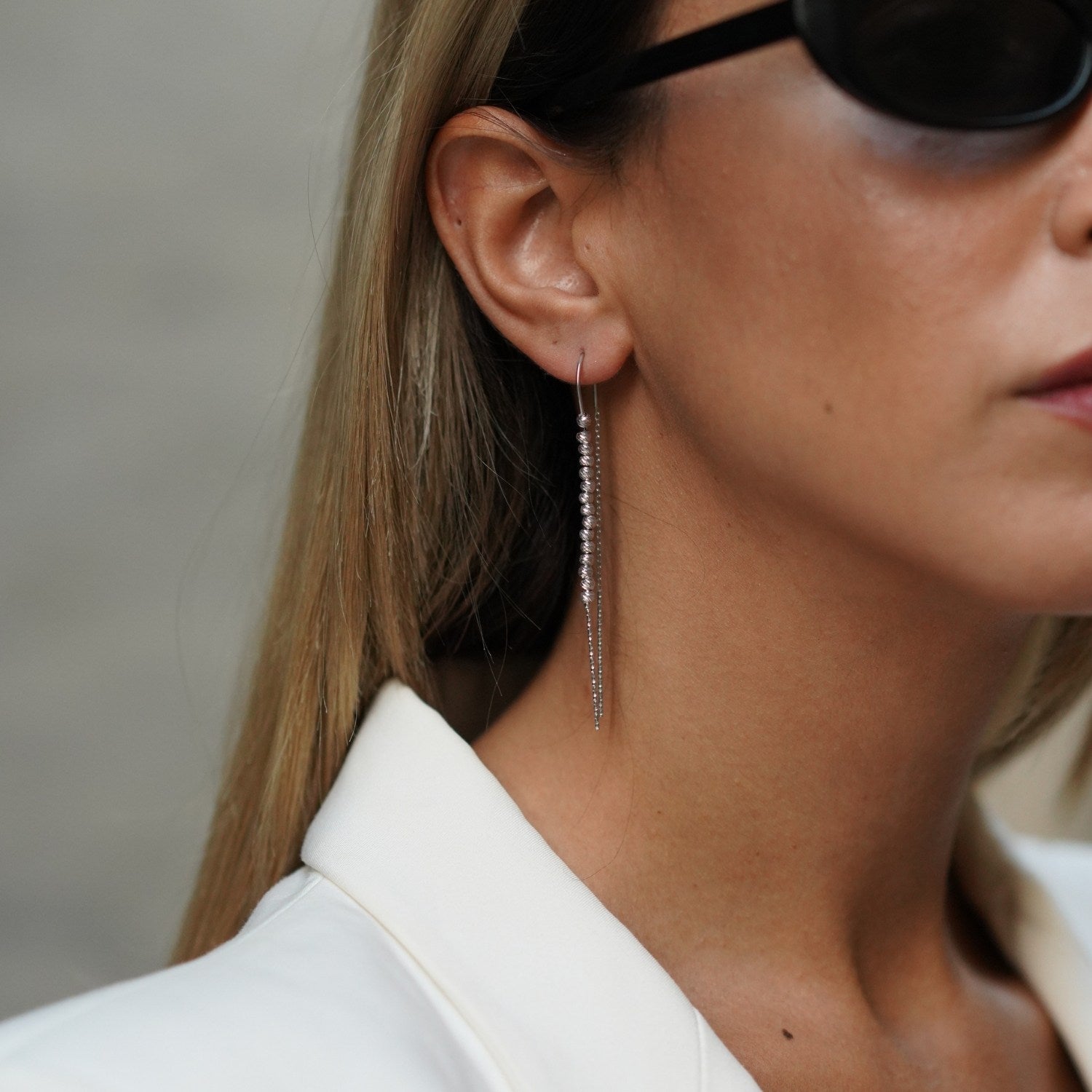 Sterling Silver Dorissa Chain Bead Drop Earring - Silver