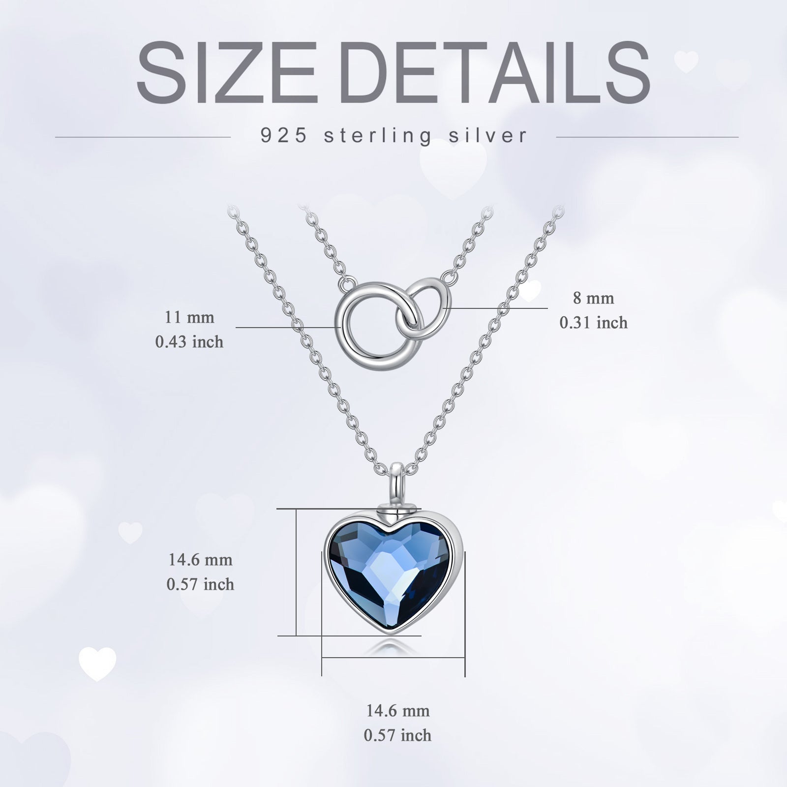 Sterling Silver Double Layer Heart Crystal & Generation Ring Urn Necklace for Ashes
