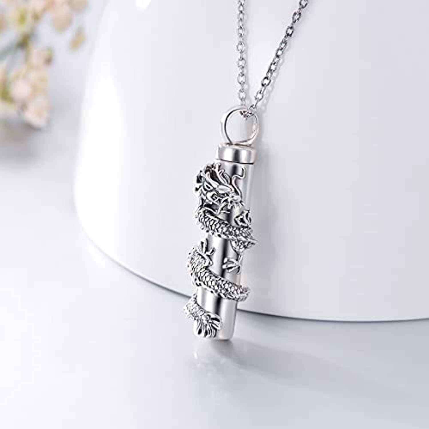 Sterling Silver Dragon & Bar Urn Necklace for Ashes