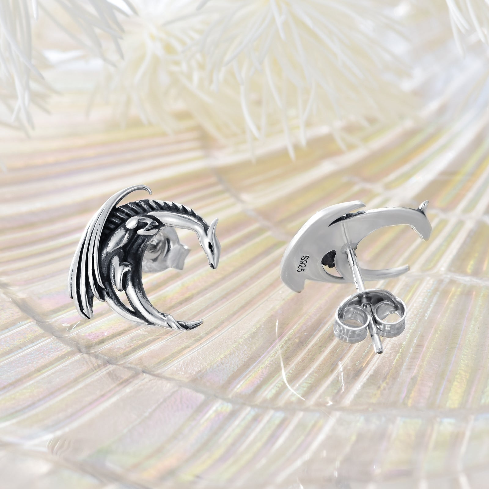 Sterling Silver Dragon Stud Earrings