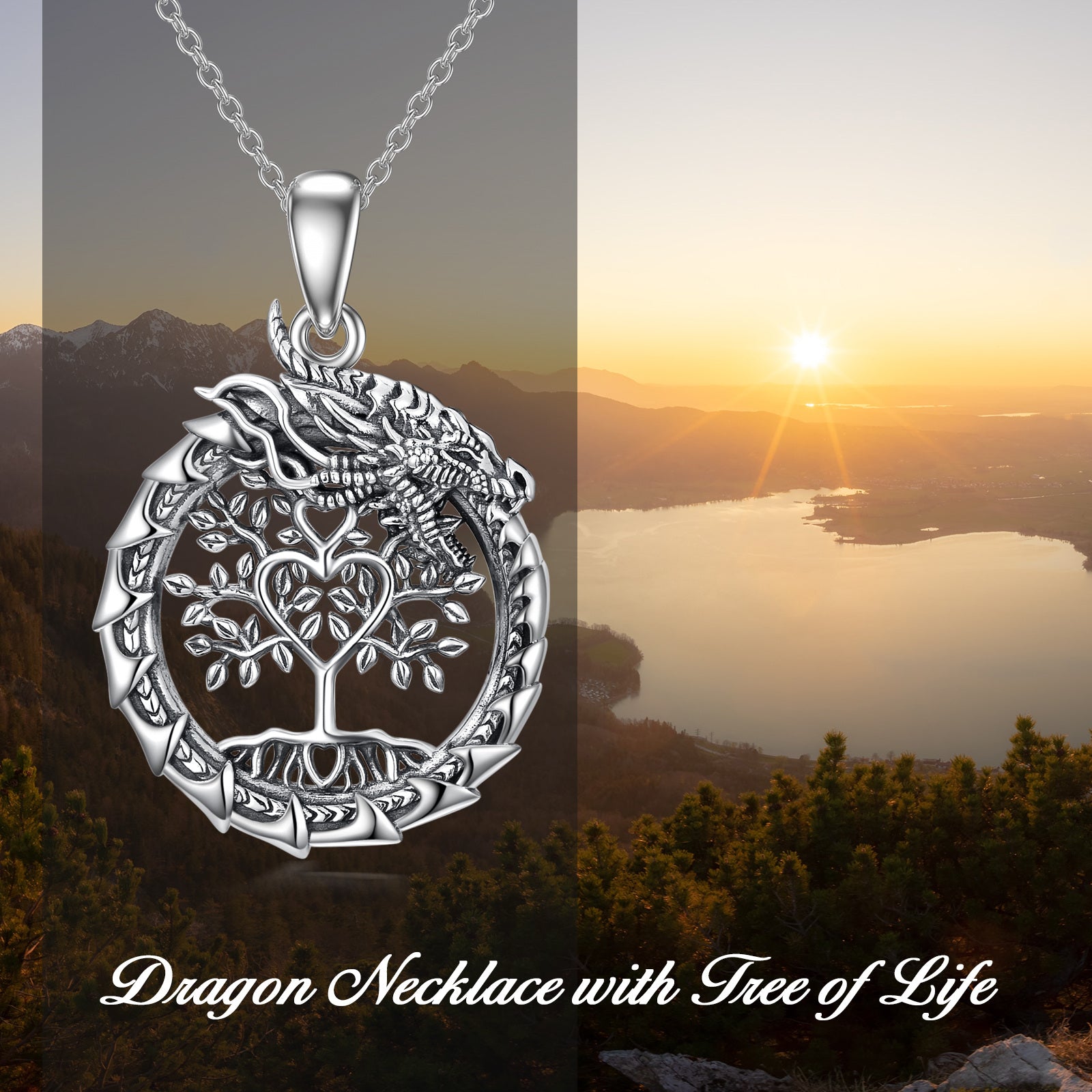 Sterling Silver Dragon & Tree Of Life Pendant Necklace