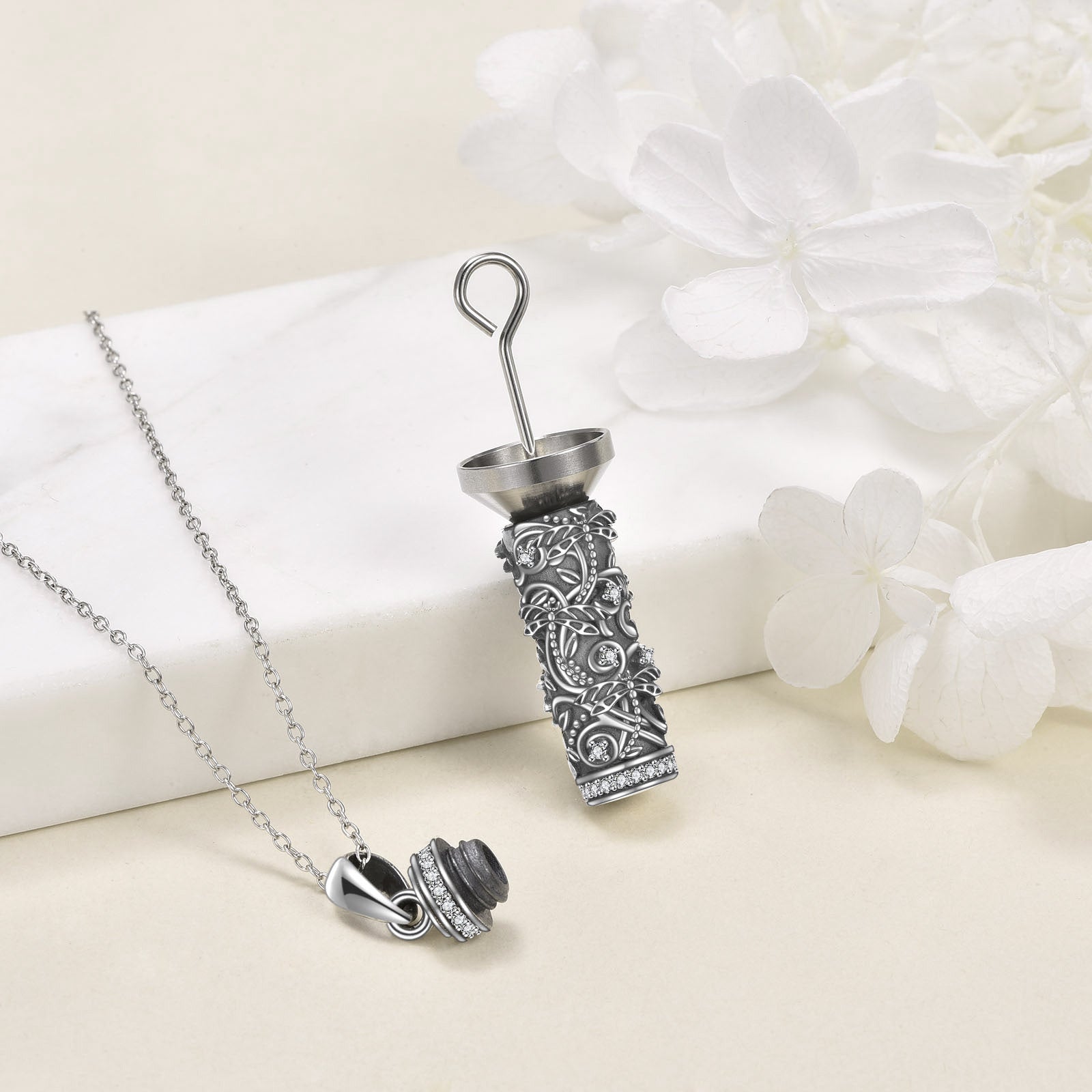 Sterling Silver Dragonfly Bar Urn Necklace for Ashes