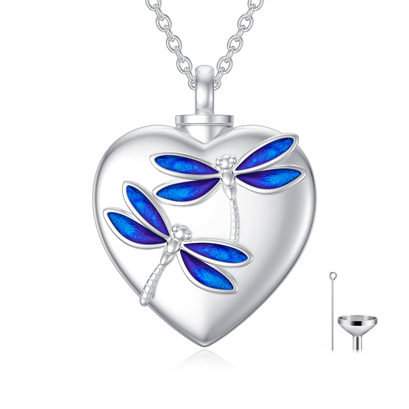 Sterling Silver Dragonfly & Heart Urn Necklace for Ashes with Engraved Word