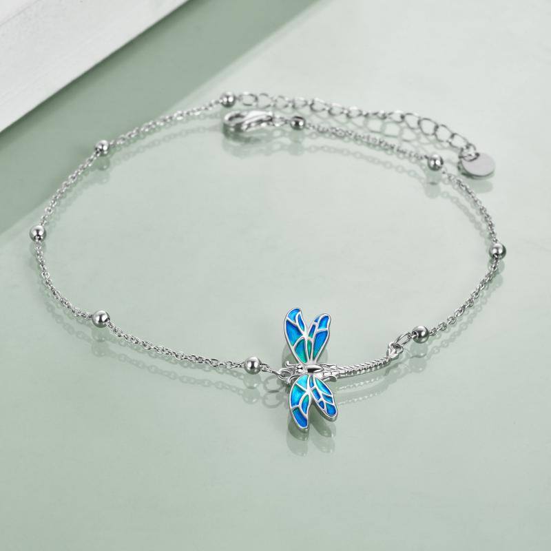 Sterling Silver Dragonfly Charm Bracelet with Bead Station Chain