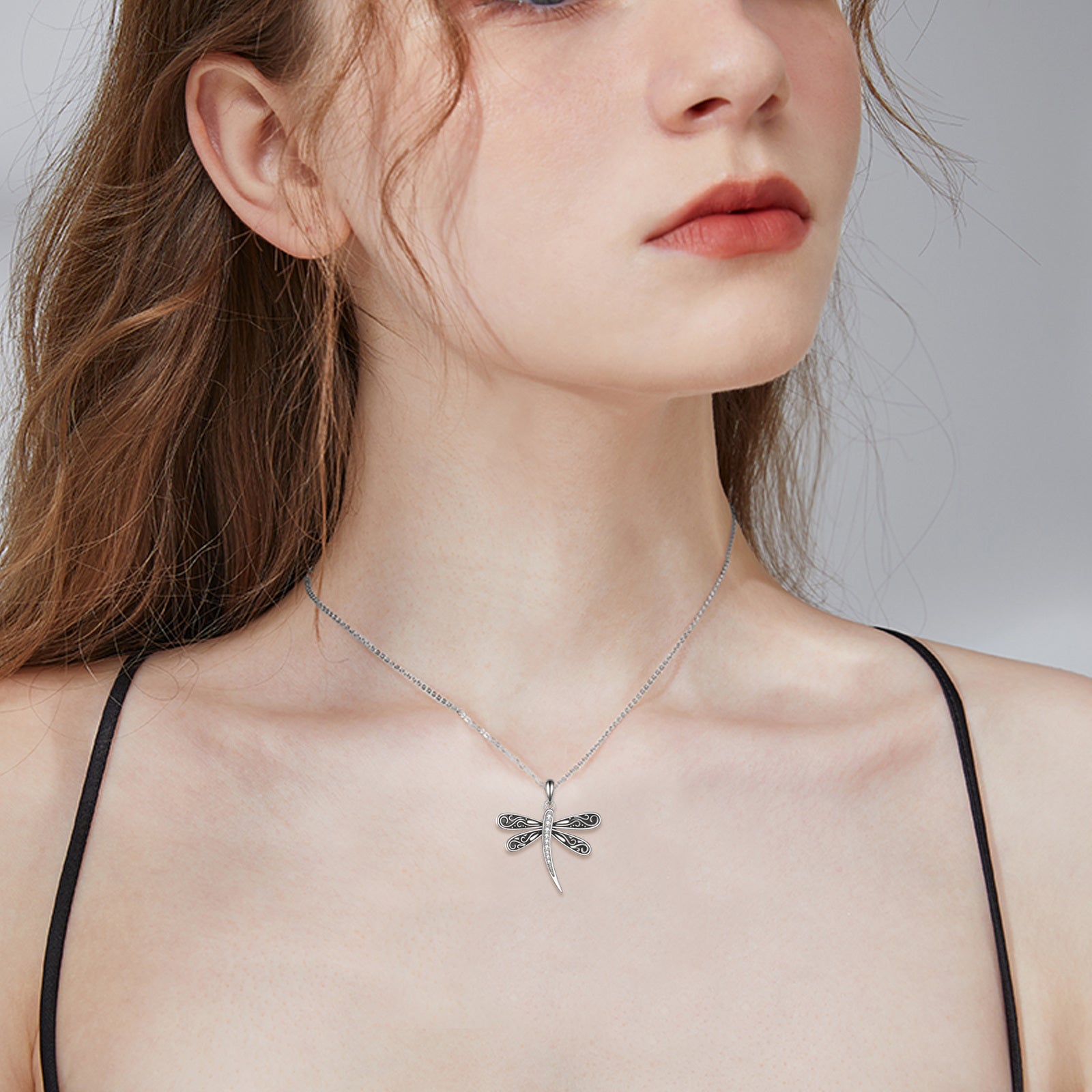 Sterling Silver Cubic Zirconia Dragonfly Pendant Necklace