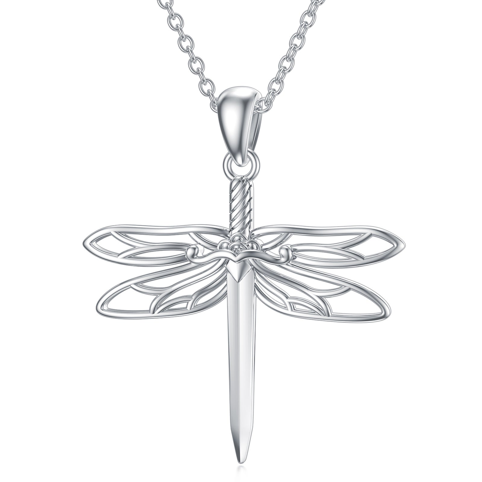 Sterling Silver Dragonfly & Sword Pendant Necklace