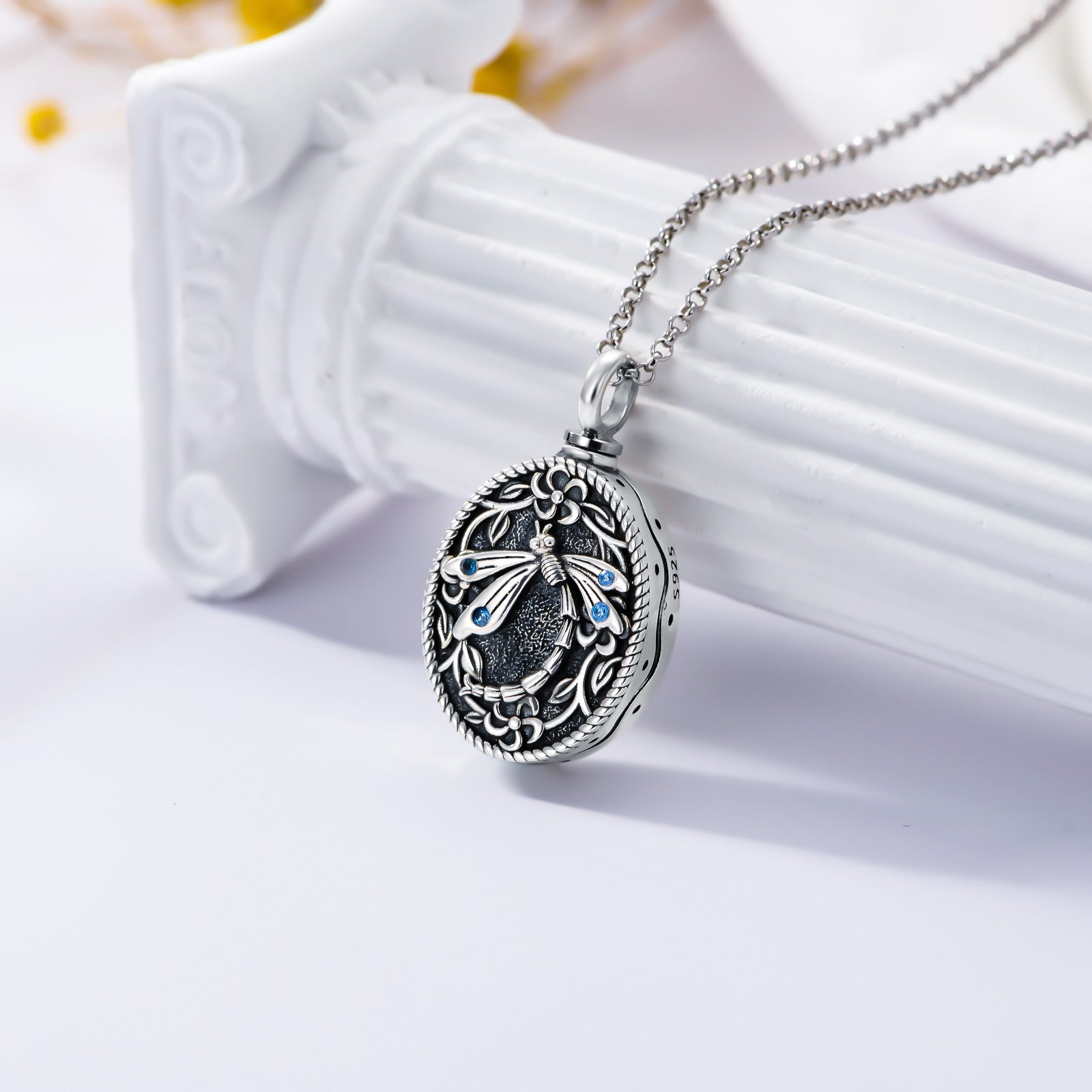Sterling Silver Cubic Zirconia Dragonfly Urn Necklace for Ashes
