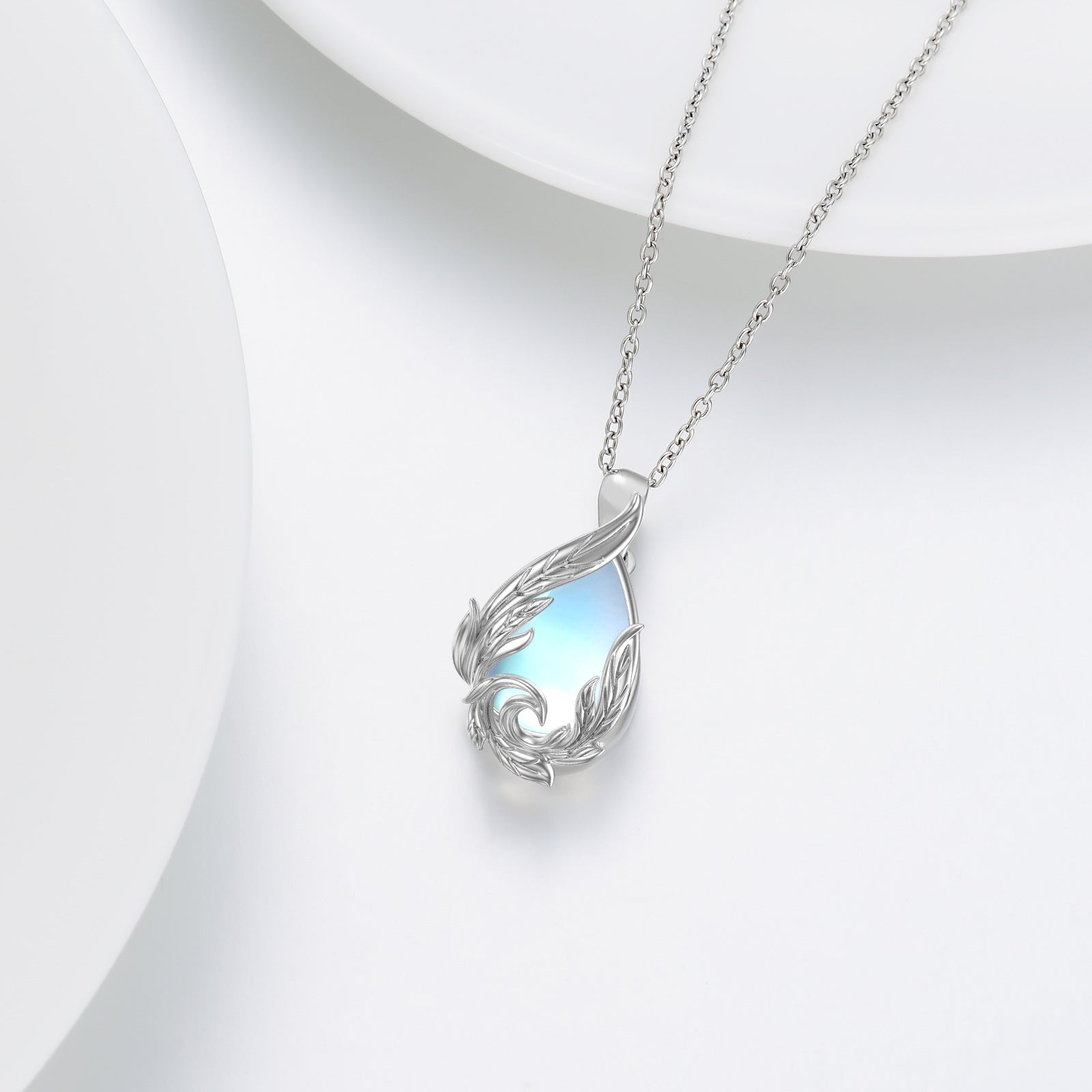 Sterling Silver Drop Shaped Moonstone Seaweed Pendant Necklace