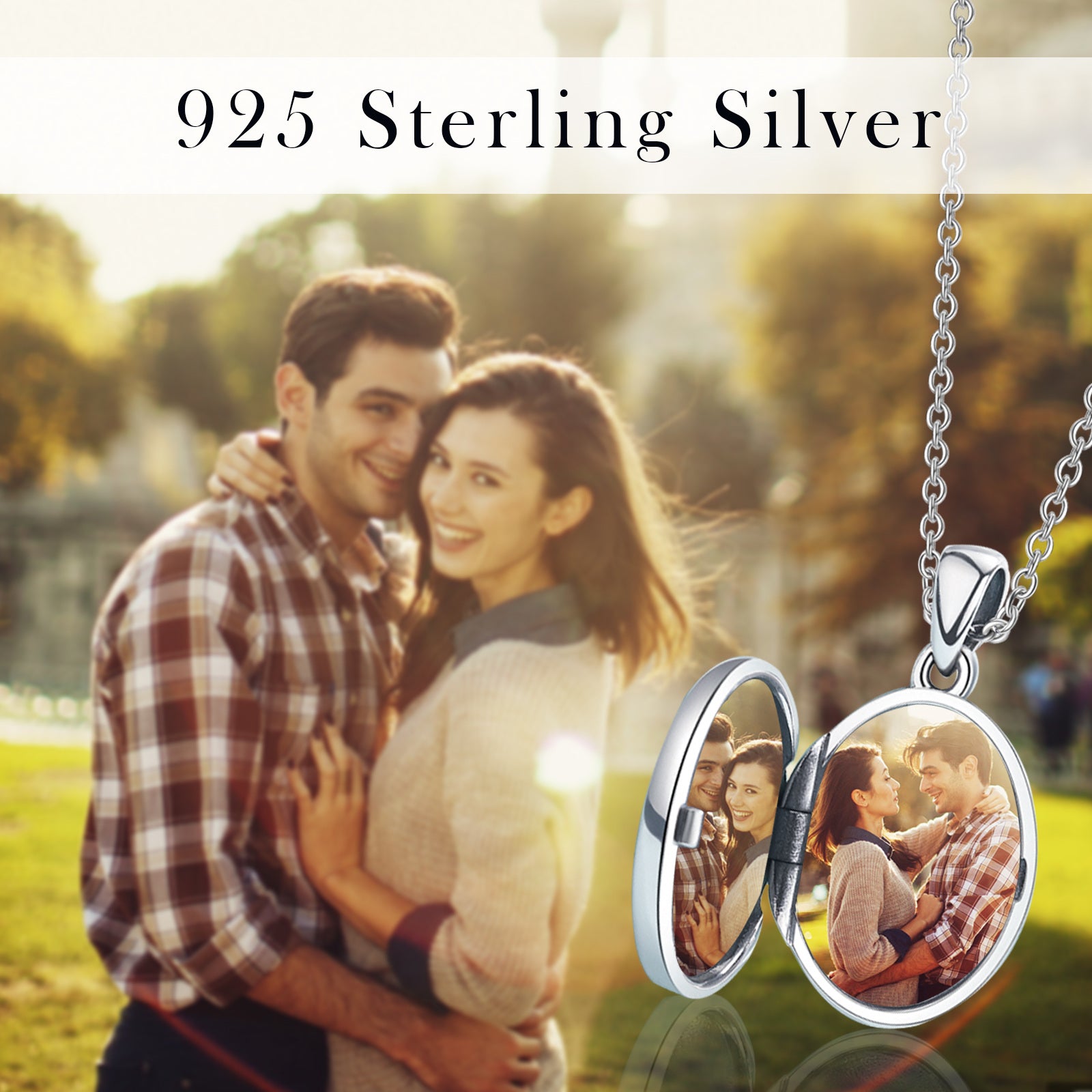 Sterling Silver Eagle & Moon & Sun Personalized Photo Locket Necklace