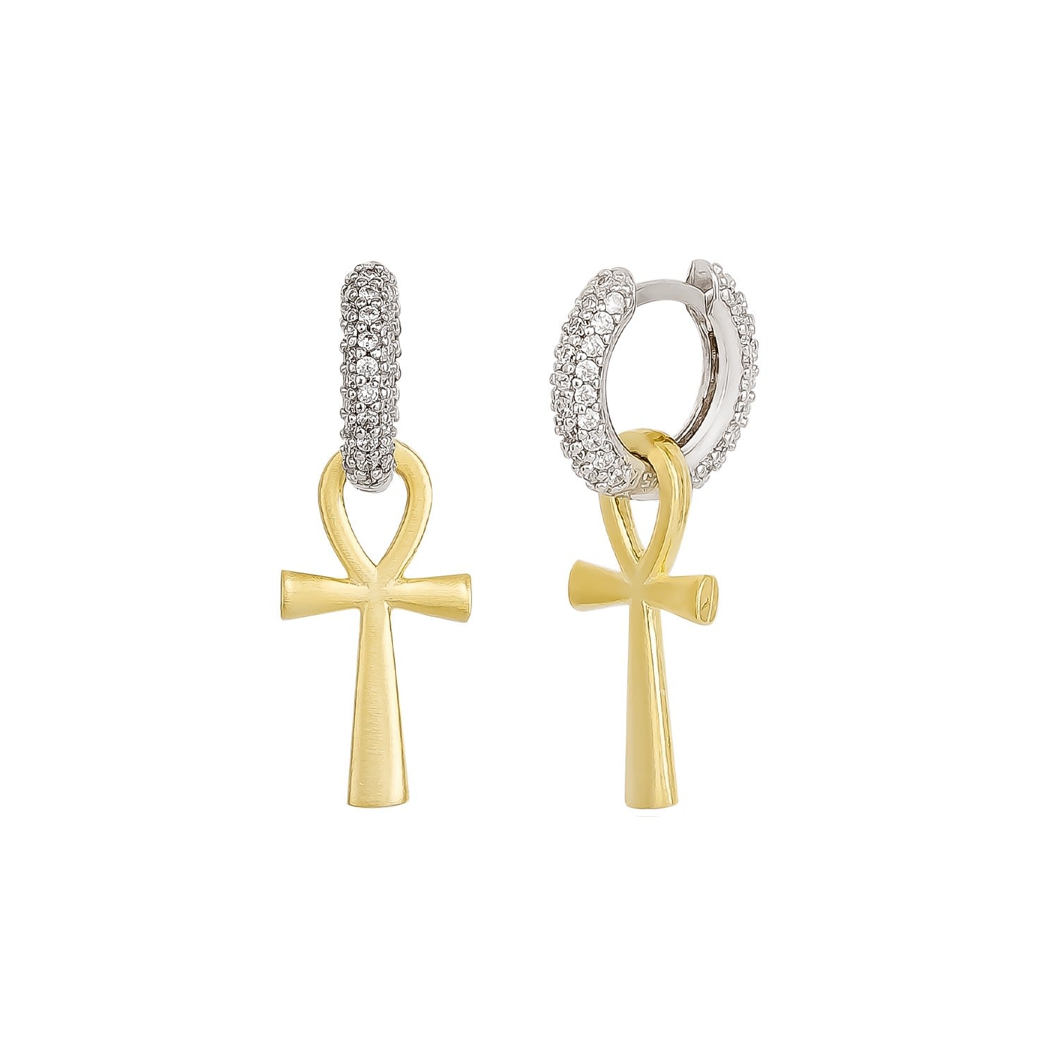 Sterling Silver Egyptian Ankh Zirconia Hoop Earring