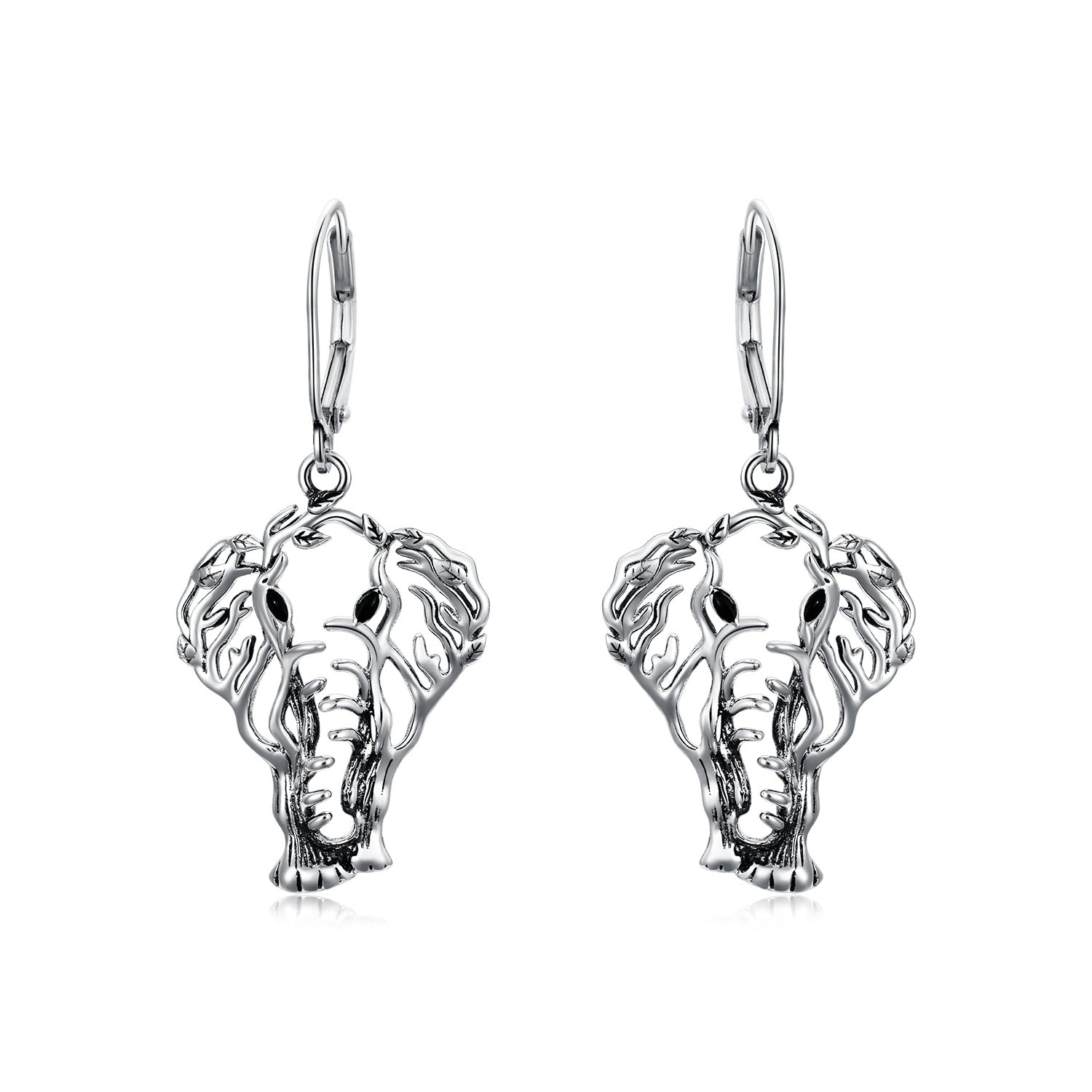 Sterling Silver Elephant Lever-back Earrings