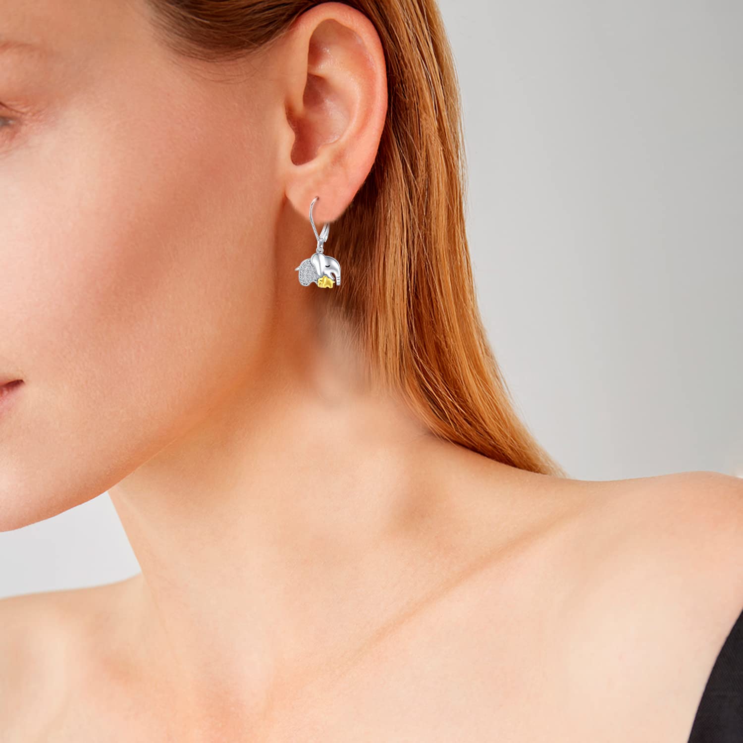 Sterling Silver Cubic Zirconia Elephant Lever-back Earrings