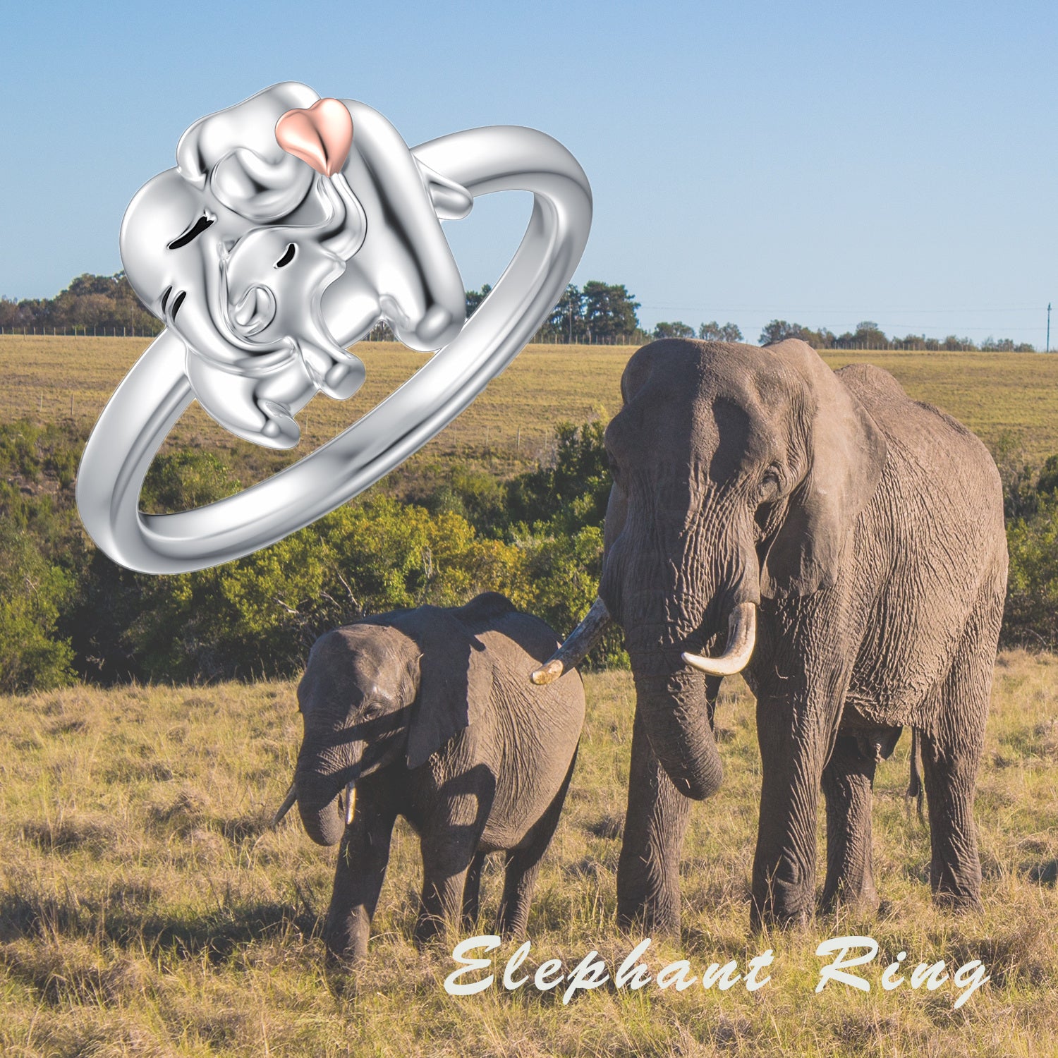 Sterling Silver Two-tone Elephant & Mother Ring