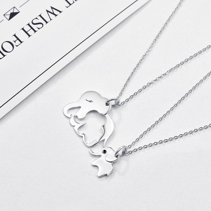 Sterling Silver Elephant Parents With Children Pendant Necklace For Women