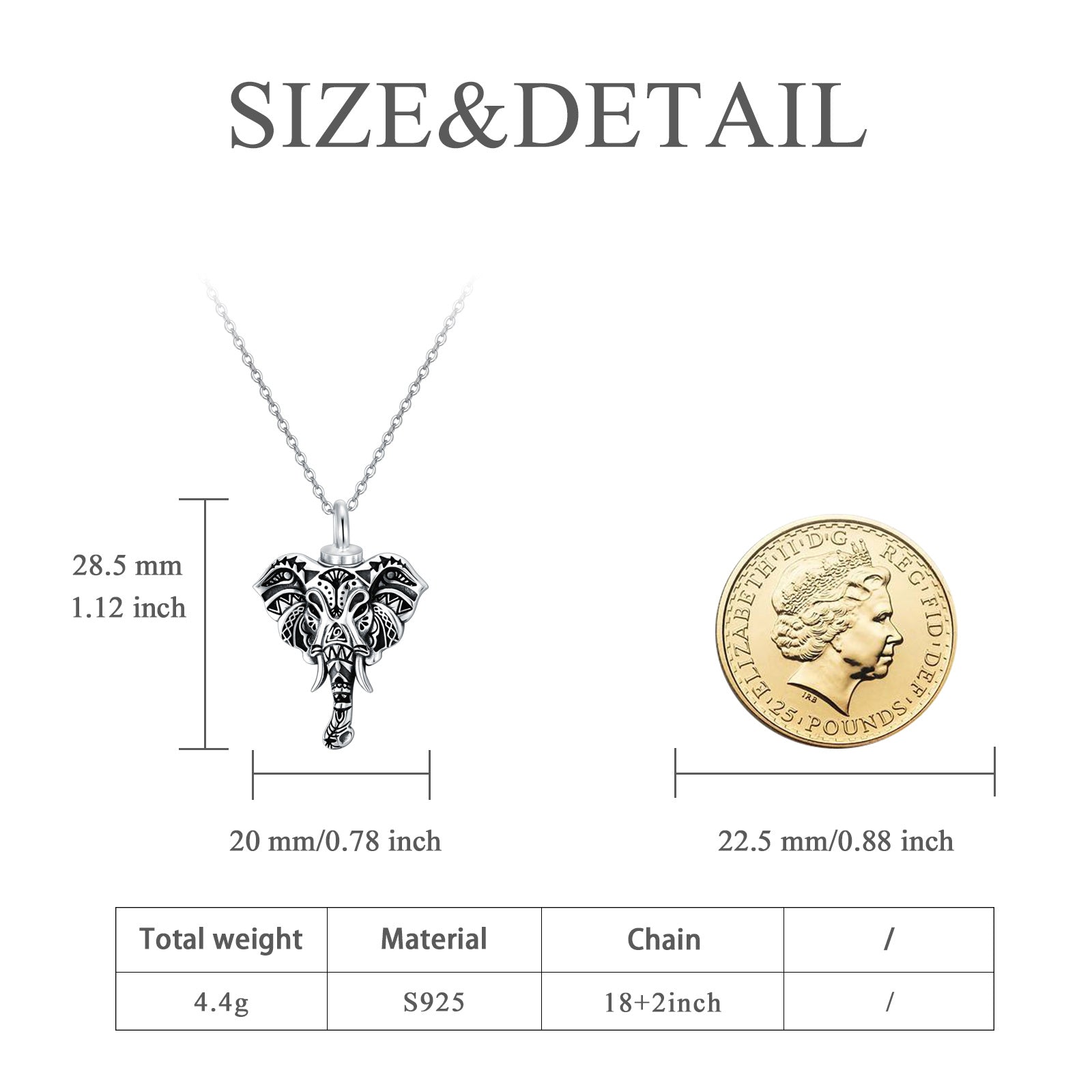Sterling Silver Elephant Urn Necklace for Ashes