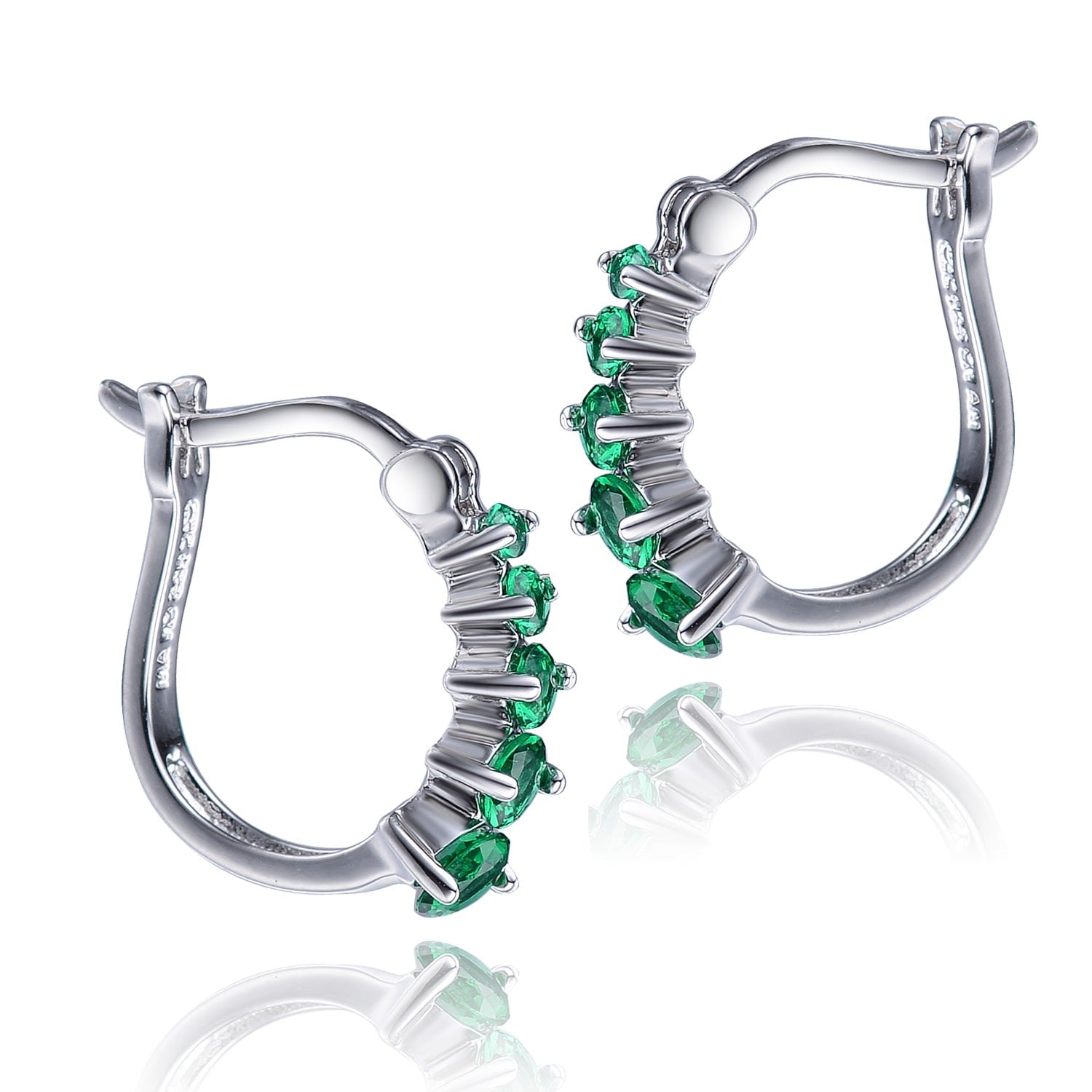 Sterling Silver Emerald Cubic Zirconia Hoop Earrings