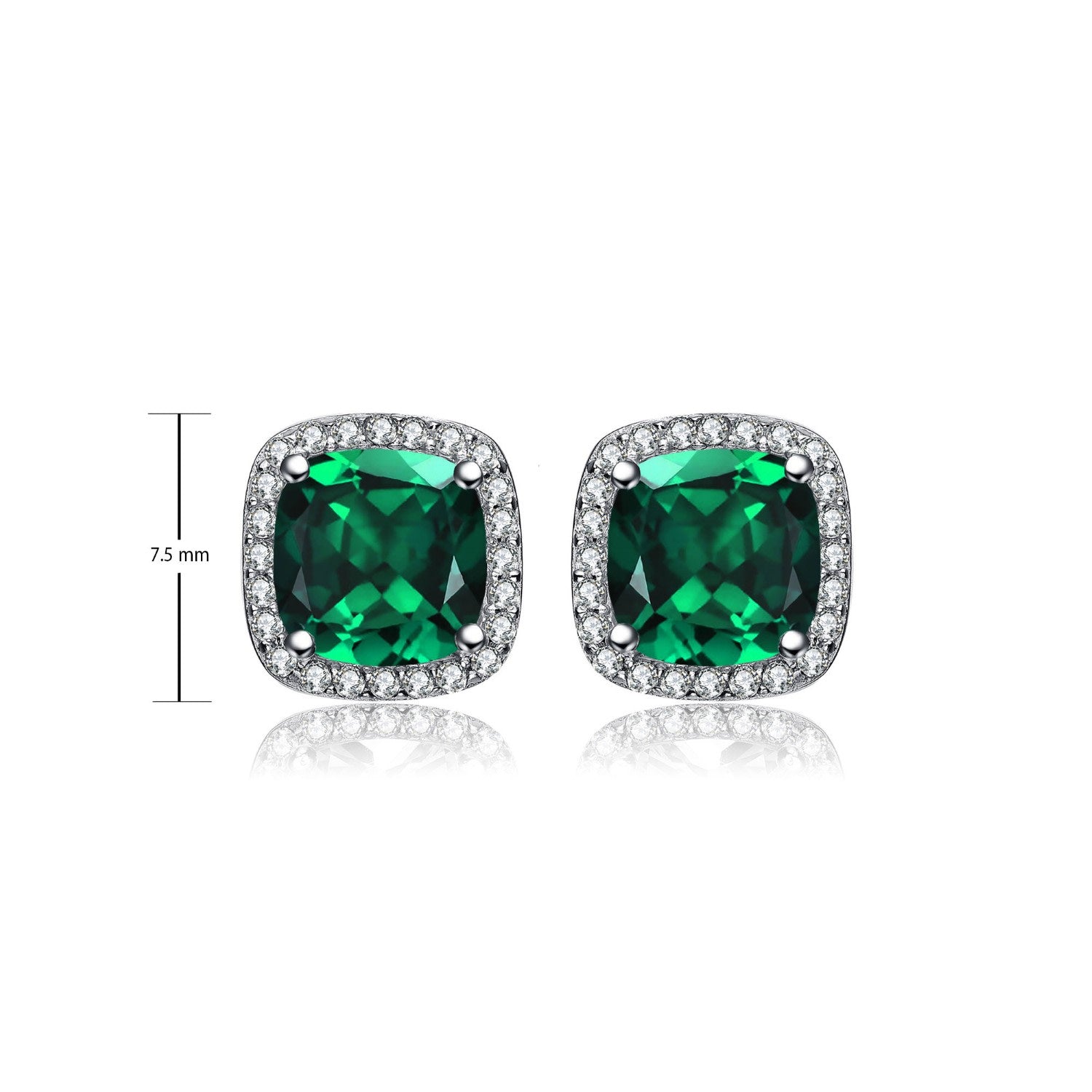 Sterling Silver Emerald Cubic Zirconia Vintage Cushion Cluster Halo Stud Earrings