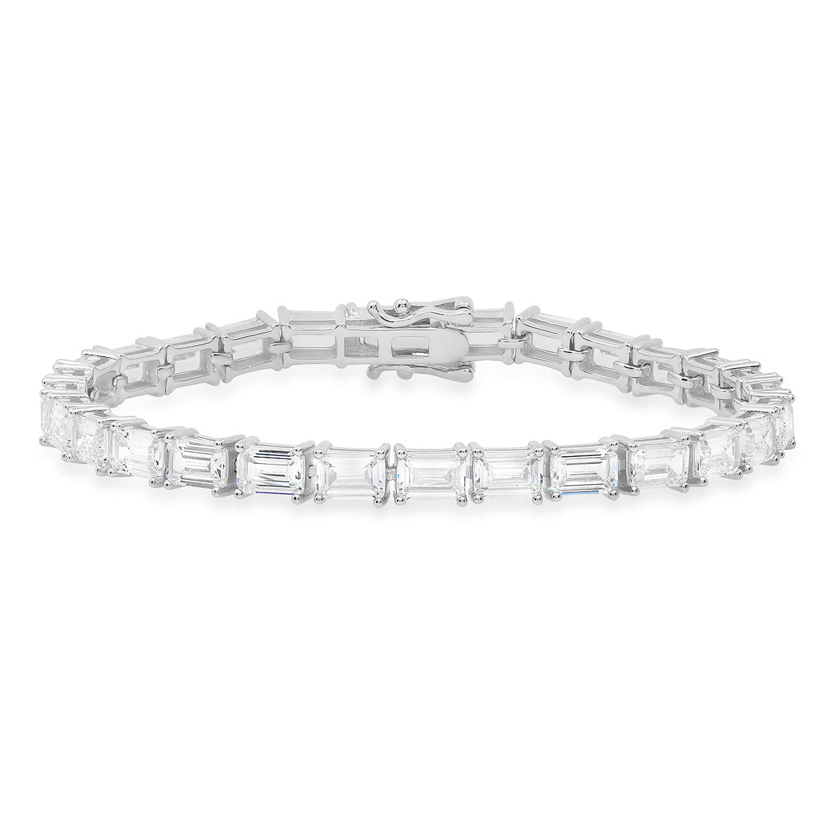 Emerald Cut Diamond Cz Tennis Bracelet In Sterling Silver