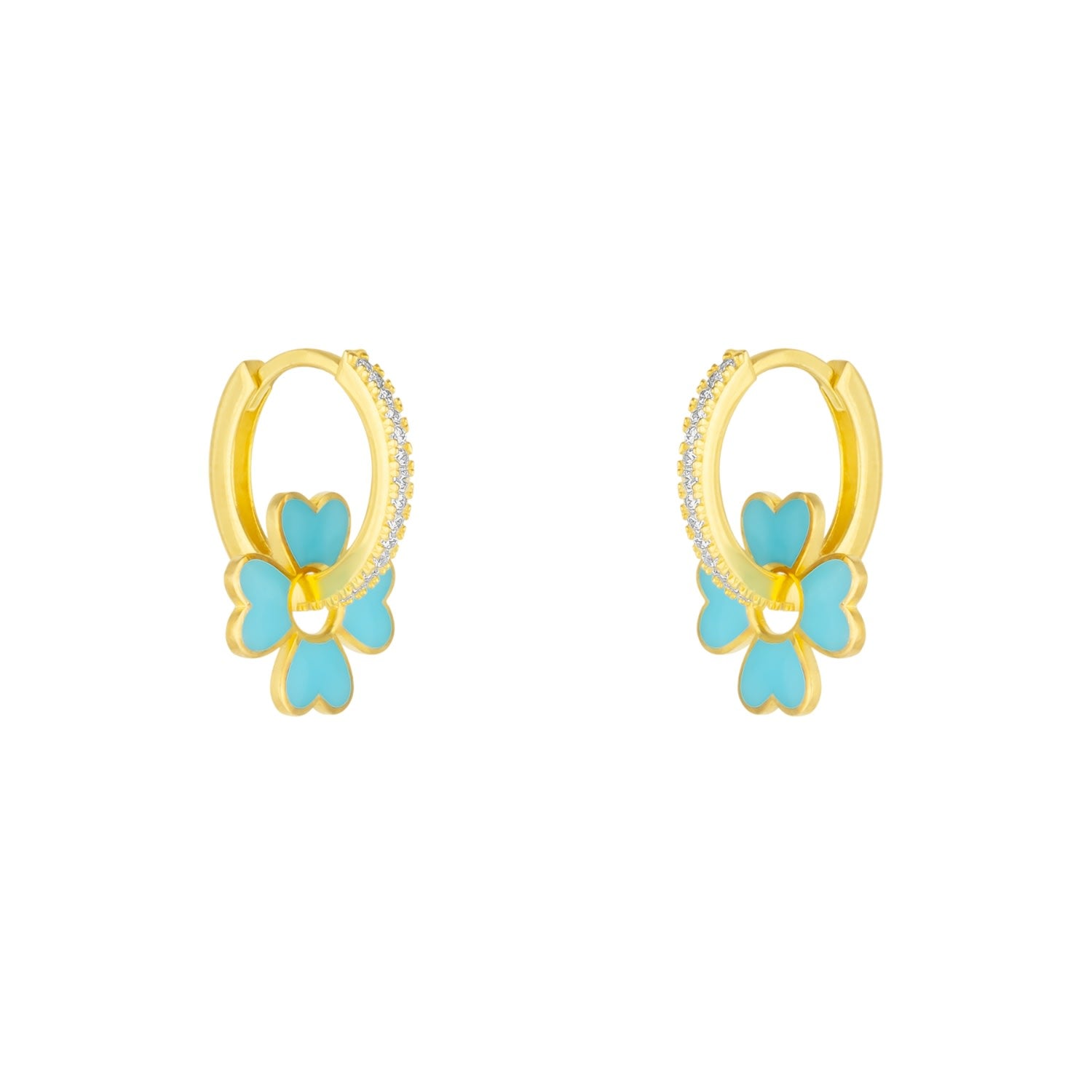 Sterling Silver Enamel Clover Earrings - Turquoise - Gold