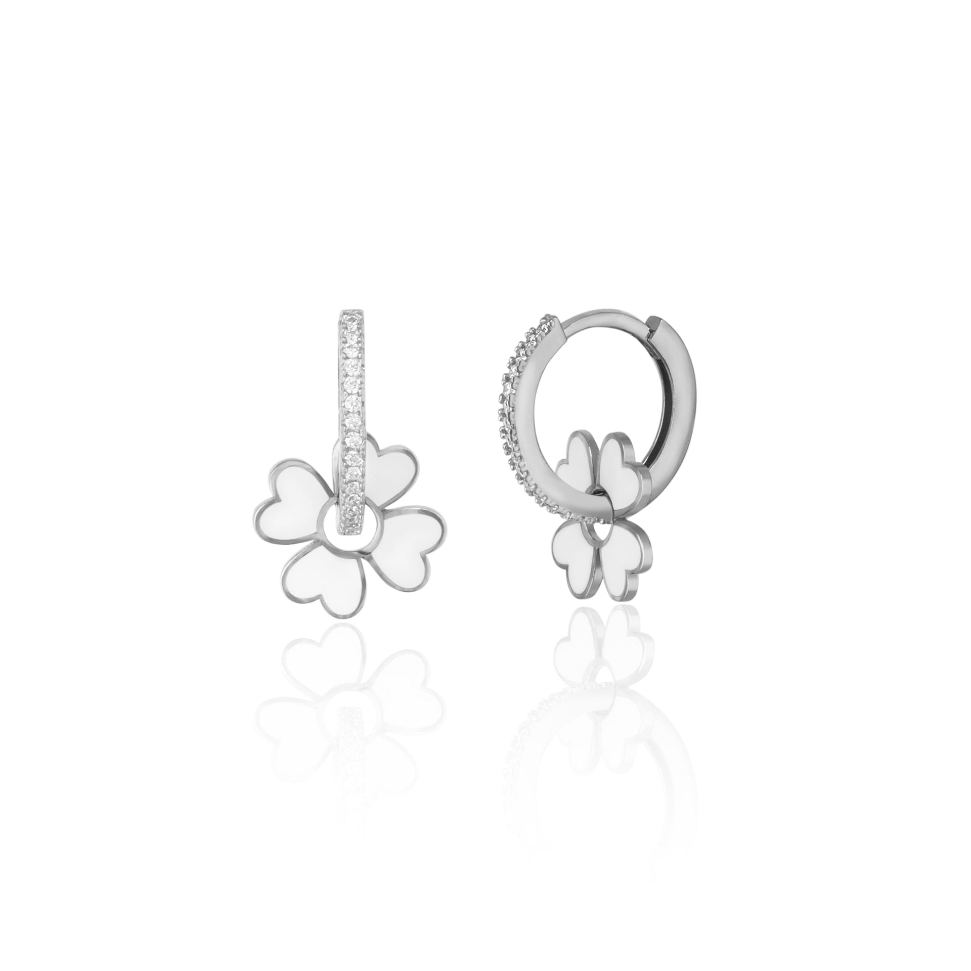 Sterling Silver Enamel Clover Earrings - White - Silver
