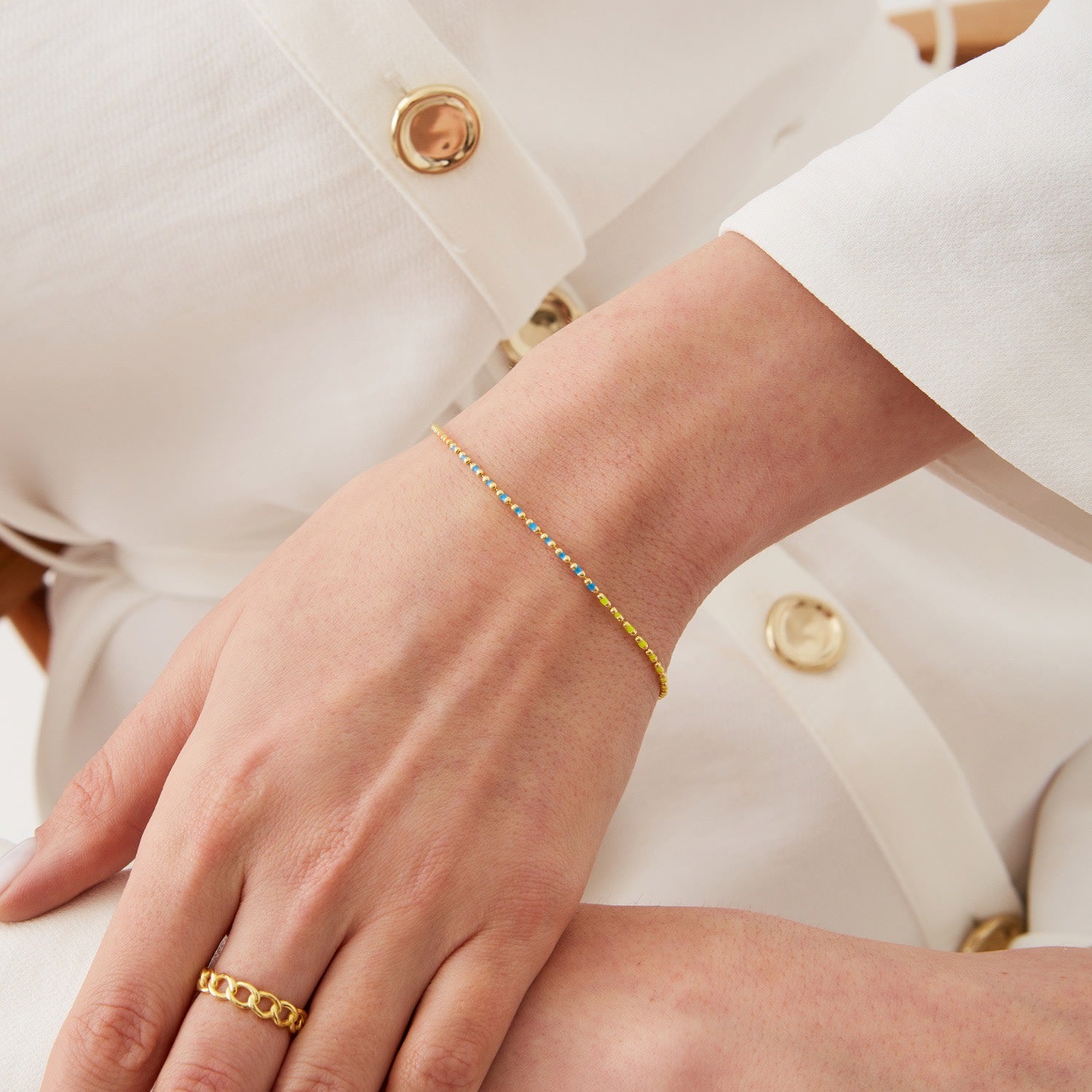 Sterling Silver Enamel Mine Beaded Colourful Rainbow Bracelet