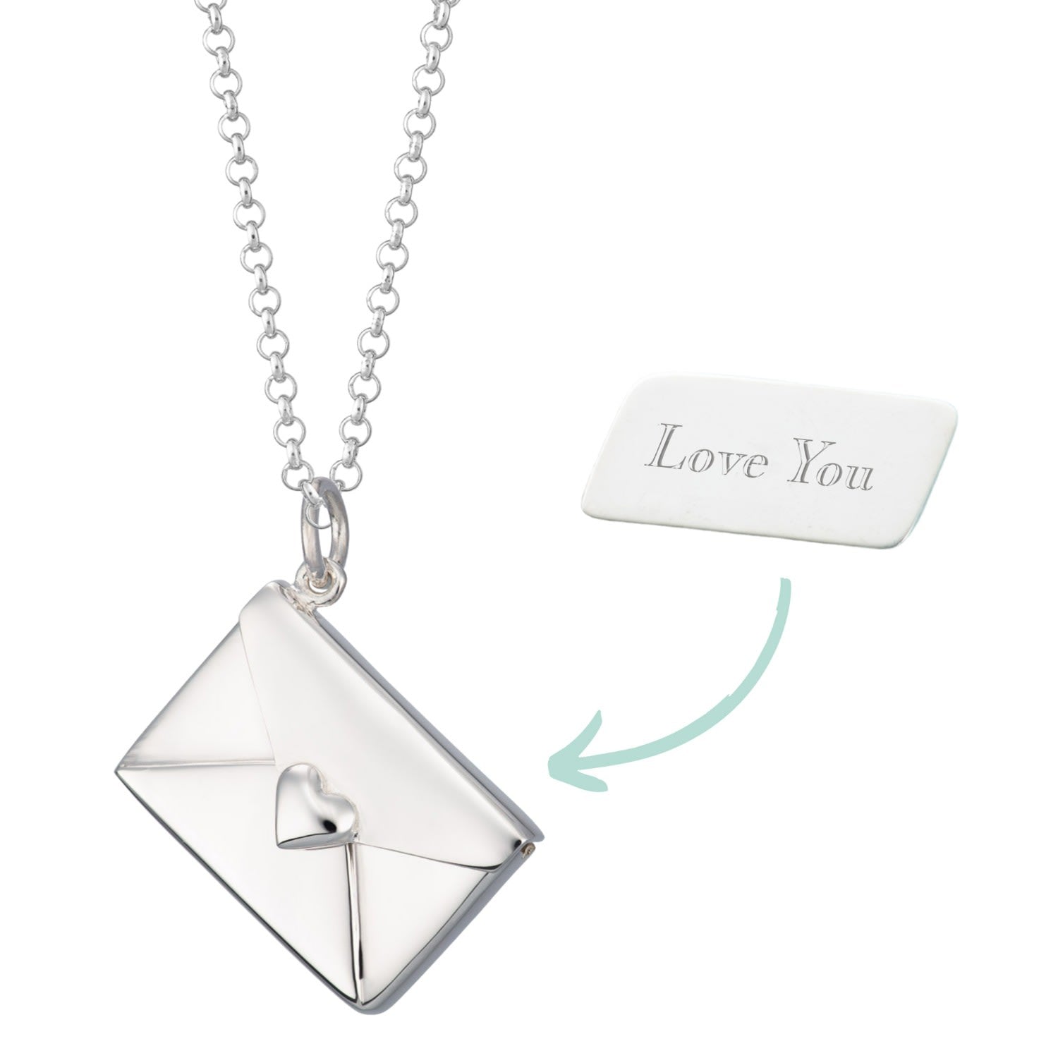 Sterling Silver Envelope Charm Necklace With Engraved Insert - Love You