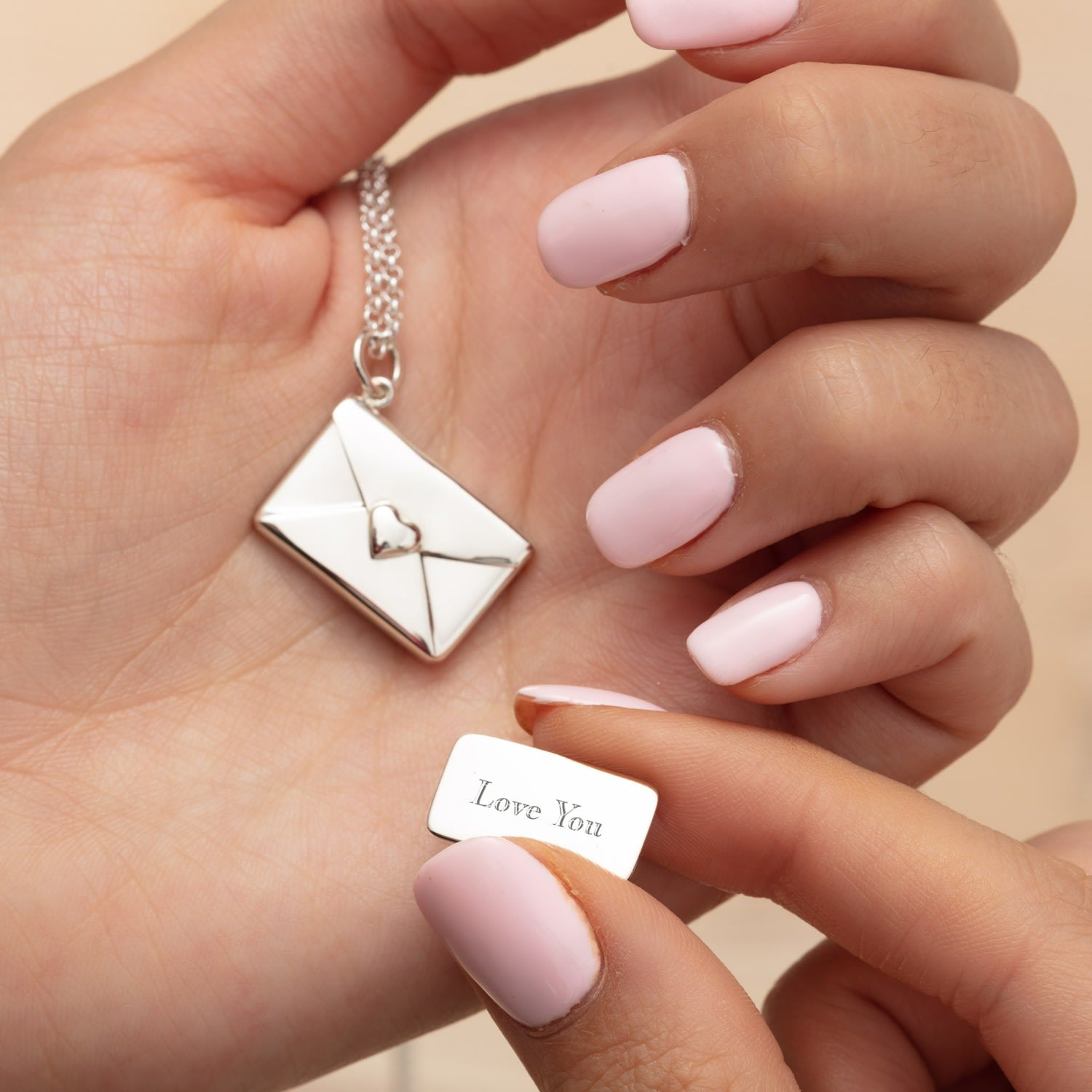 Sterling Silver Envelope Charm Necklace With Engraved Insert - Love You