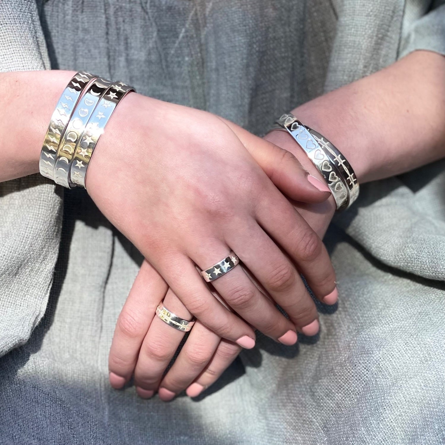 Sterling Silver Etched Luna Bangle Small Size