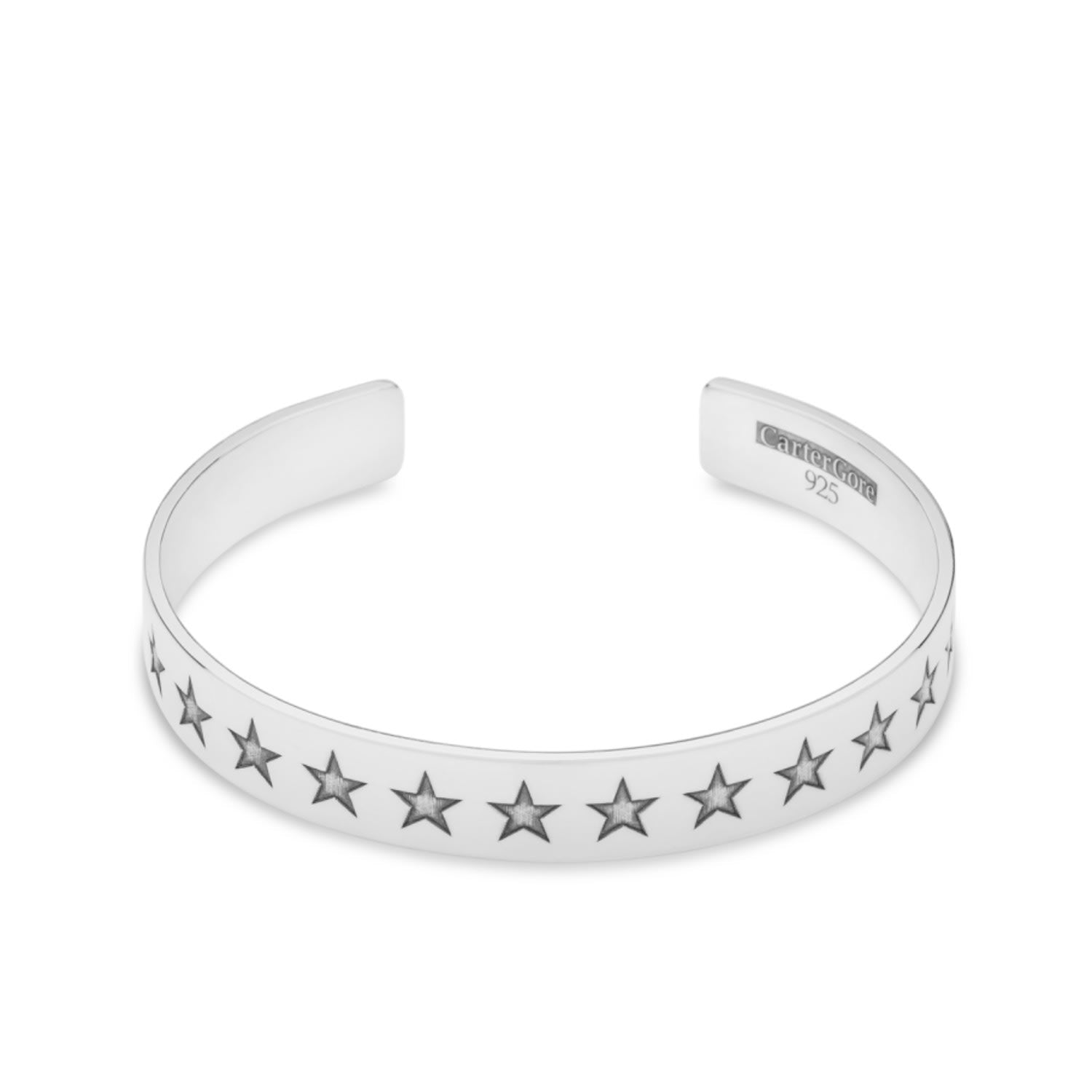 Sterling Silver Etched Stars Bangle Small Size