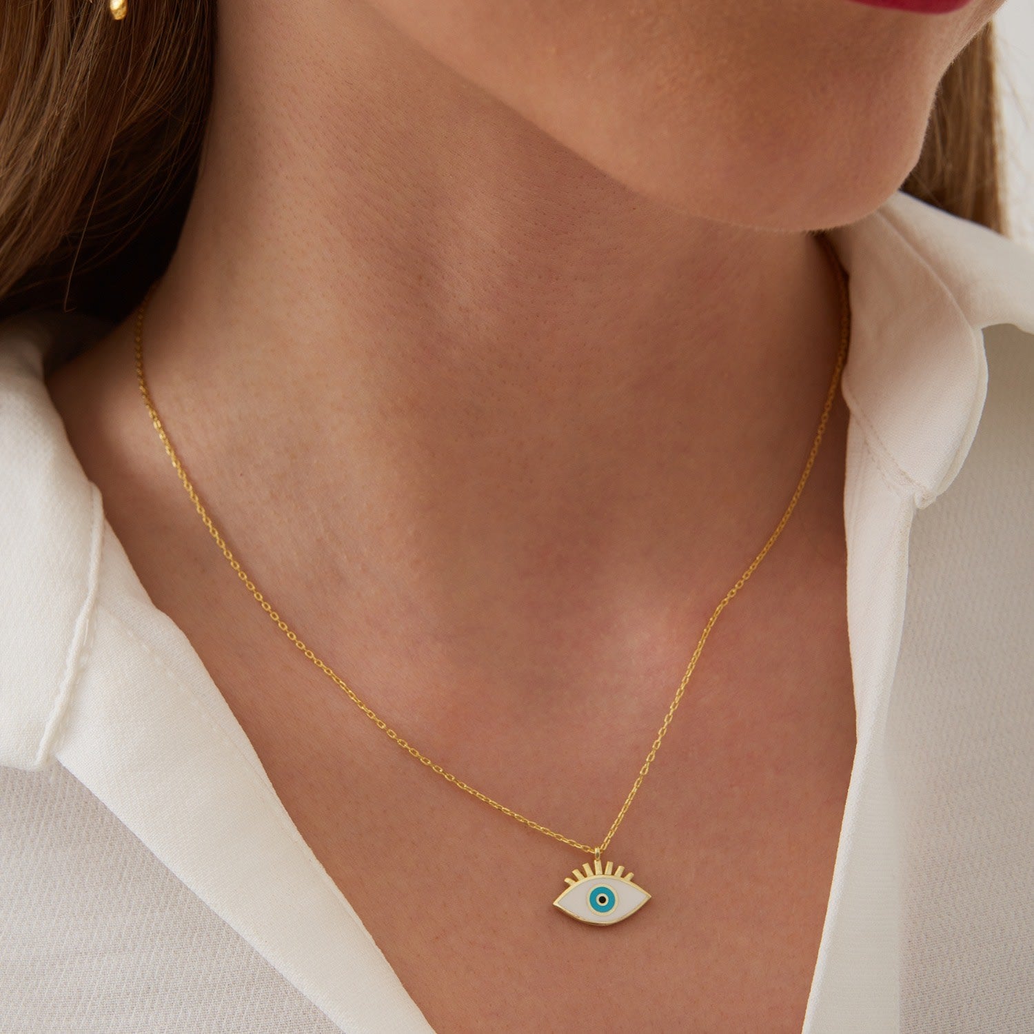 Sterling Silver Evil Eye Eyelash Pendant Necklace - Gold